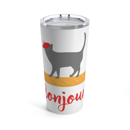 French Style Bread Grey Cat Bonjour Stainless Steel Hot or Cold Vacuum Tumbler 20oz Ichaku [Perfect Gifts Selection]
