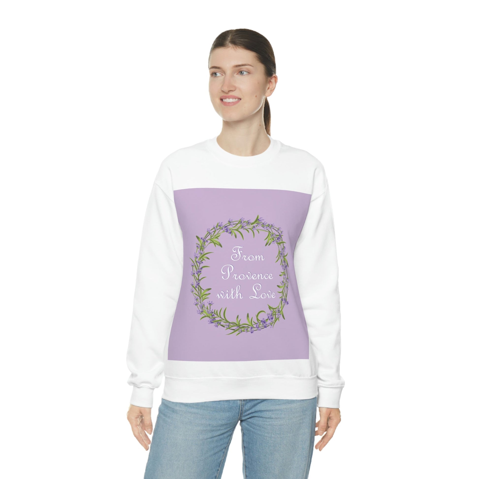 From Provence with love Lavender Frame  Minimal Art Unisex Heavy Blend™ Crewneck Sweatshirt Ichaku [Perfect Gifts Selection]