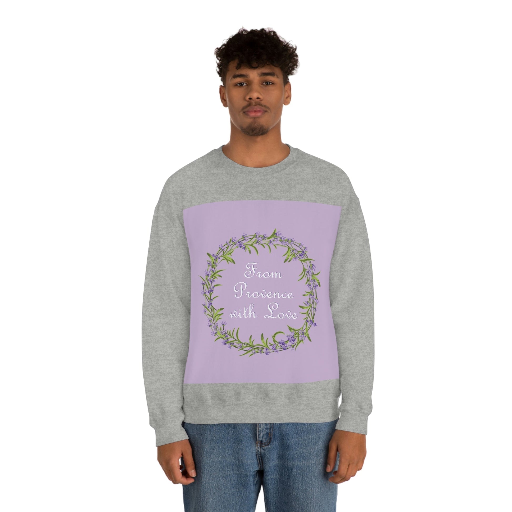 From Provence with love Lavender Frame  Minimal Art Unisex Heavy Blend™ Crewneck Sweatshirt Ichaku [Perfect Gifts Selection]