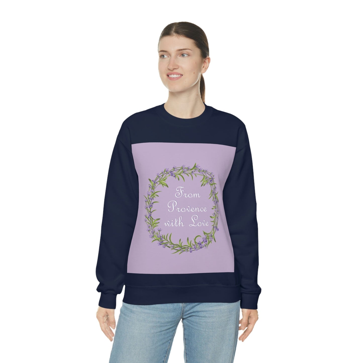 From Provence with love Lavender Frame  Minimal Art Unisex Heavy Blend™ Crewneck Sweatshirt Ichaku [Perfect Gifts Selection]