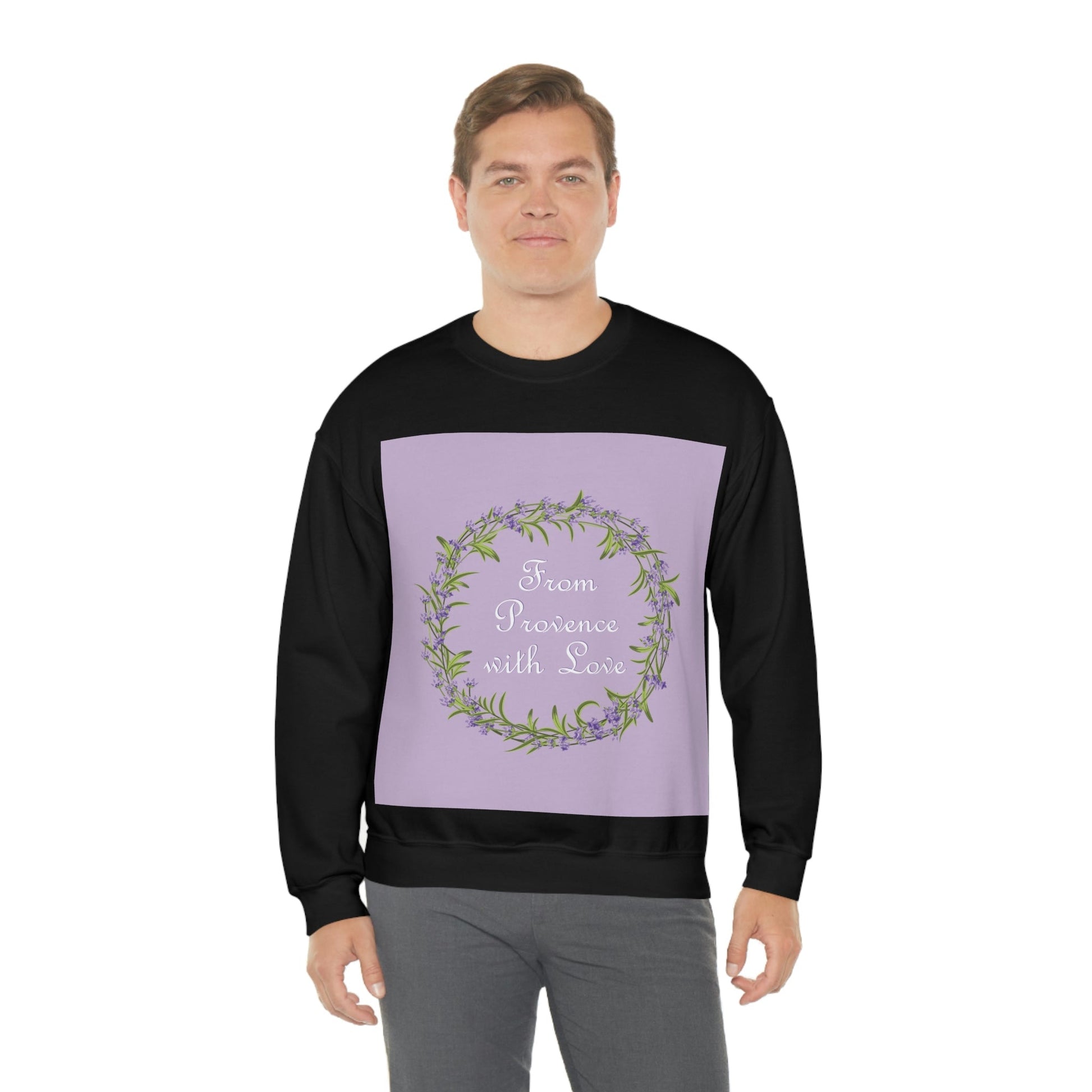 From Provence with love Lavender Frame  Minimal Art Unisex Heavy Blend™ Crewneck Sweatshirt Ichaku [Perfect Gifts Selection]