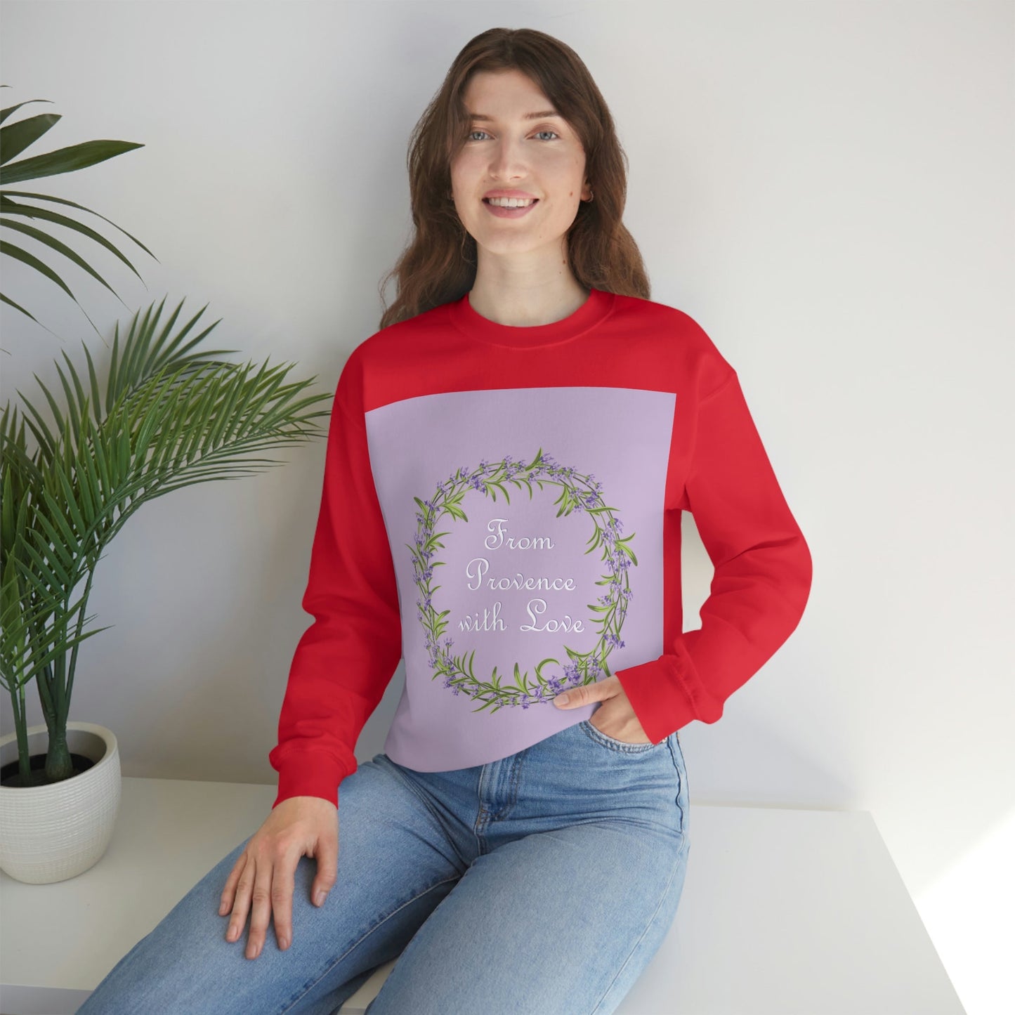 From Provence with love Lavender Frame  Minimal Art Unisex Heavy Blend™ Crewneck Sweatshirt Ichaku [Perfect Gifts Selection]