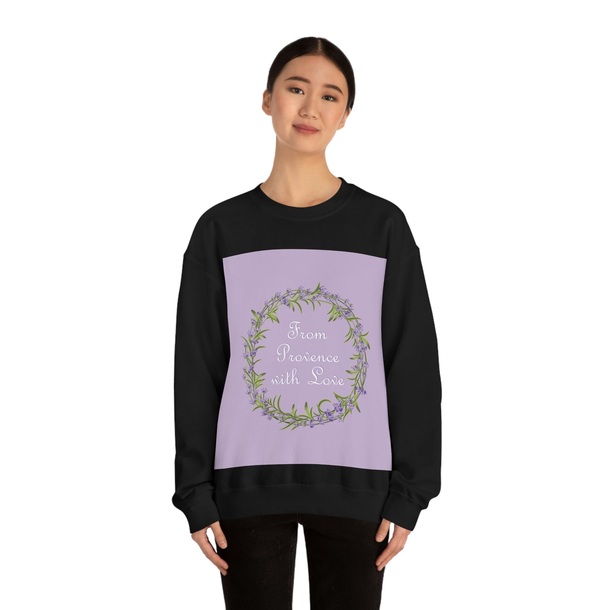 From Provence with love Lavender Frame  Minimal Art Unisex Heavy Blend™ Crewneck Sweatshirt Ichaku [Perfect Gifts Selection]