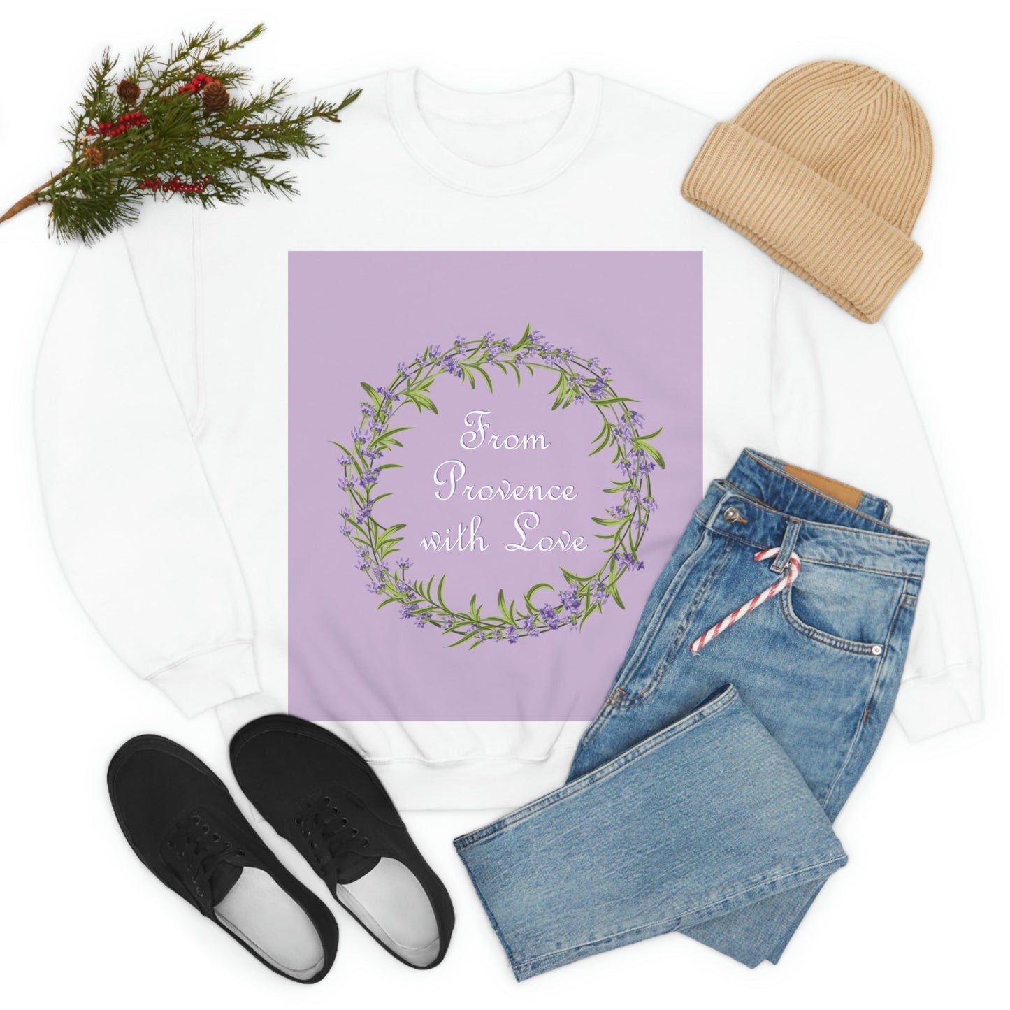 From Provence with love Lavender Frame  Minimal Art Unisex Heavy Blend™ Crewneck Sweatshirt Ichaku [Perfect Gifts Selection]