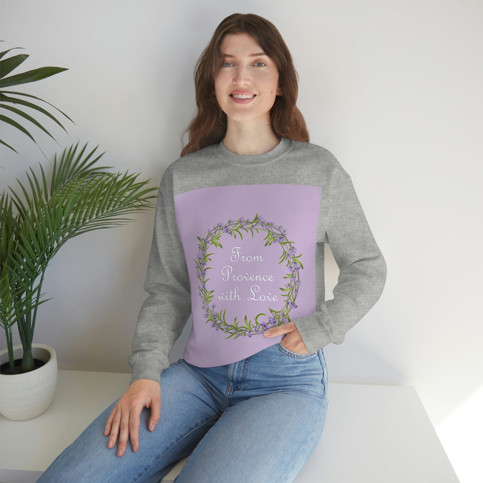 From Provence with love Lavender Frame  Minimal Art Unisex Heavy Blend™ Crewneck Sweatshirt Ichaku [Perfect Gifts Selection]