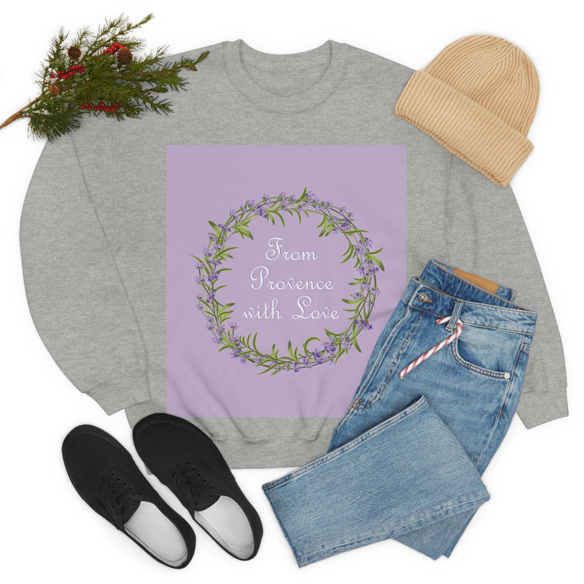 From Provence with love Lavender Frame  Minimal Art Unisex Heavy Blend™ Crewneck Sweatshirt Ichaku [Perfect Gifts Selection]