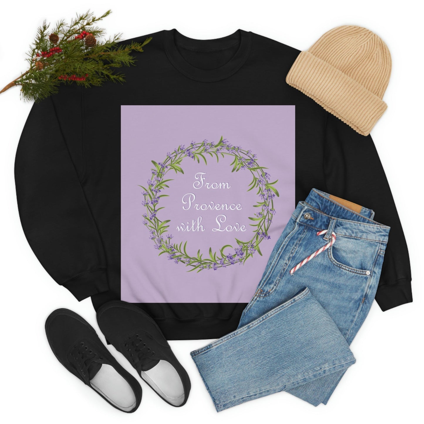 From Provence with love Lavender Frame  Minimal Art Unisex Heavy Blend™ Crewneck Sweatshirt Ichaku [Perfect Gifts Selection]