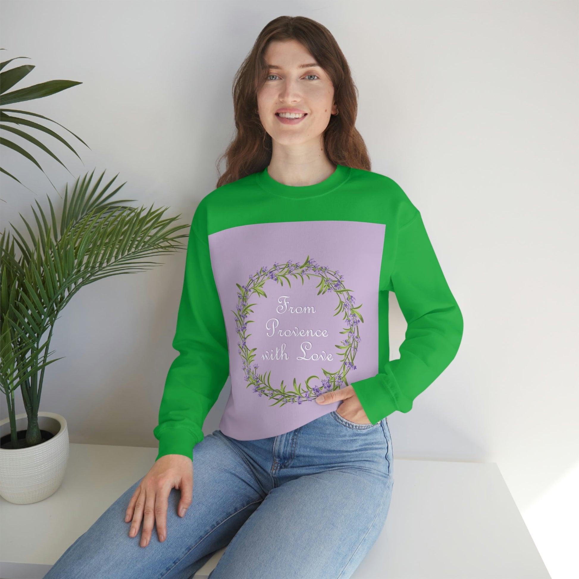 From Provence with love Lavender Frame  Minimal Art Unisex Heavy Blend™ Crewneck Sweatshirt Ichaku [Perfect Gifts Selection]