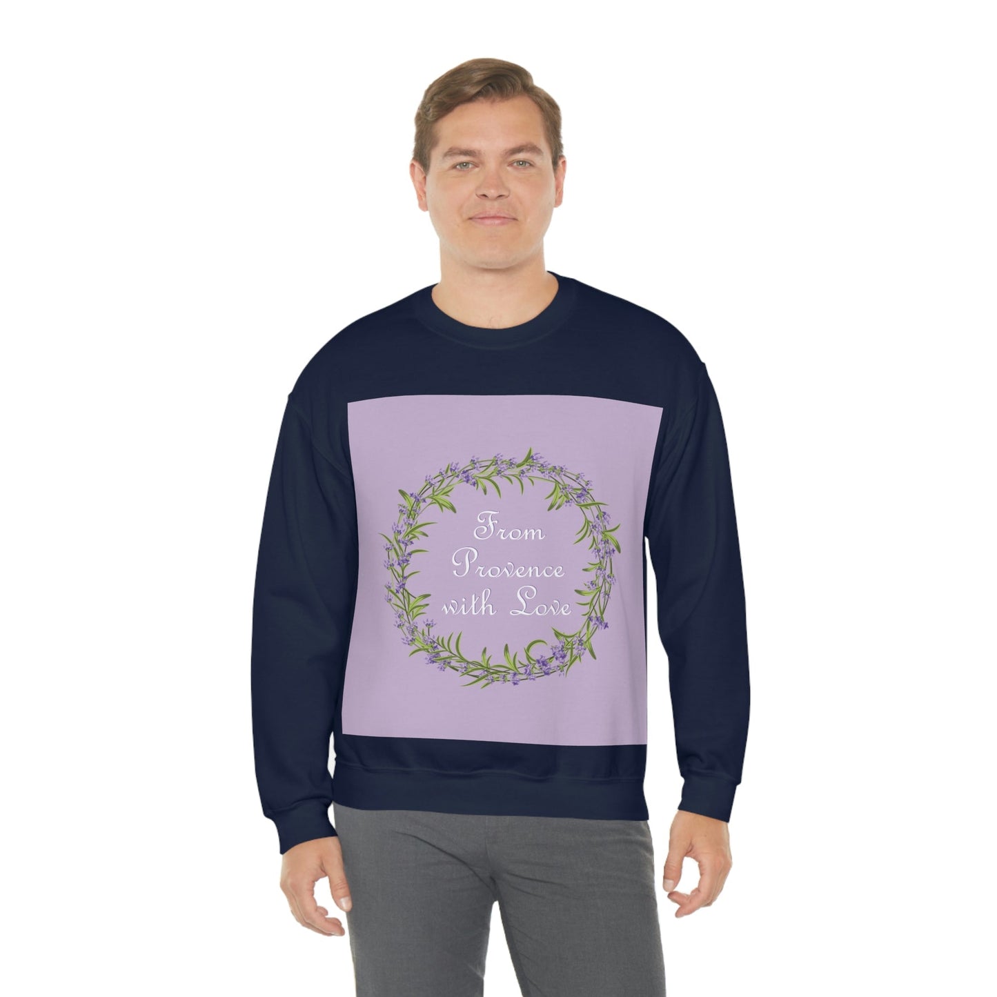 From Provence with love Lavender Frame  Minimal Art Unisex Heavy Blend™ Crewneck Sweatshirt Ichaku [Perfect Gifts Selection]