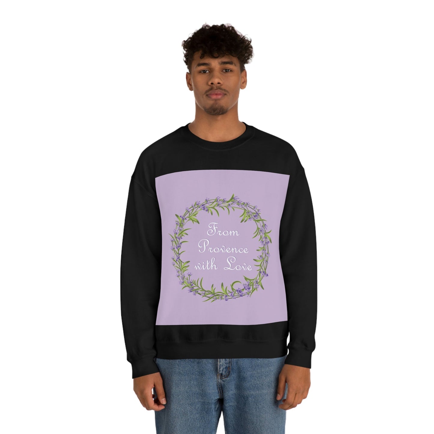 From Provence with love Lavender Frame  Minimal Art Unisex Heavy Blend™ Crewneck Sweatshirt Ichaku [Perfect Gifts Selection]