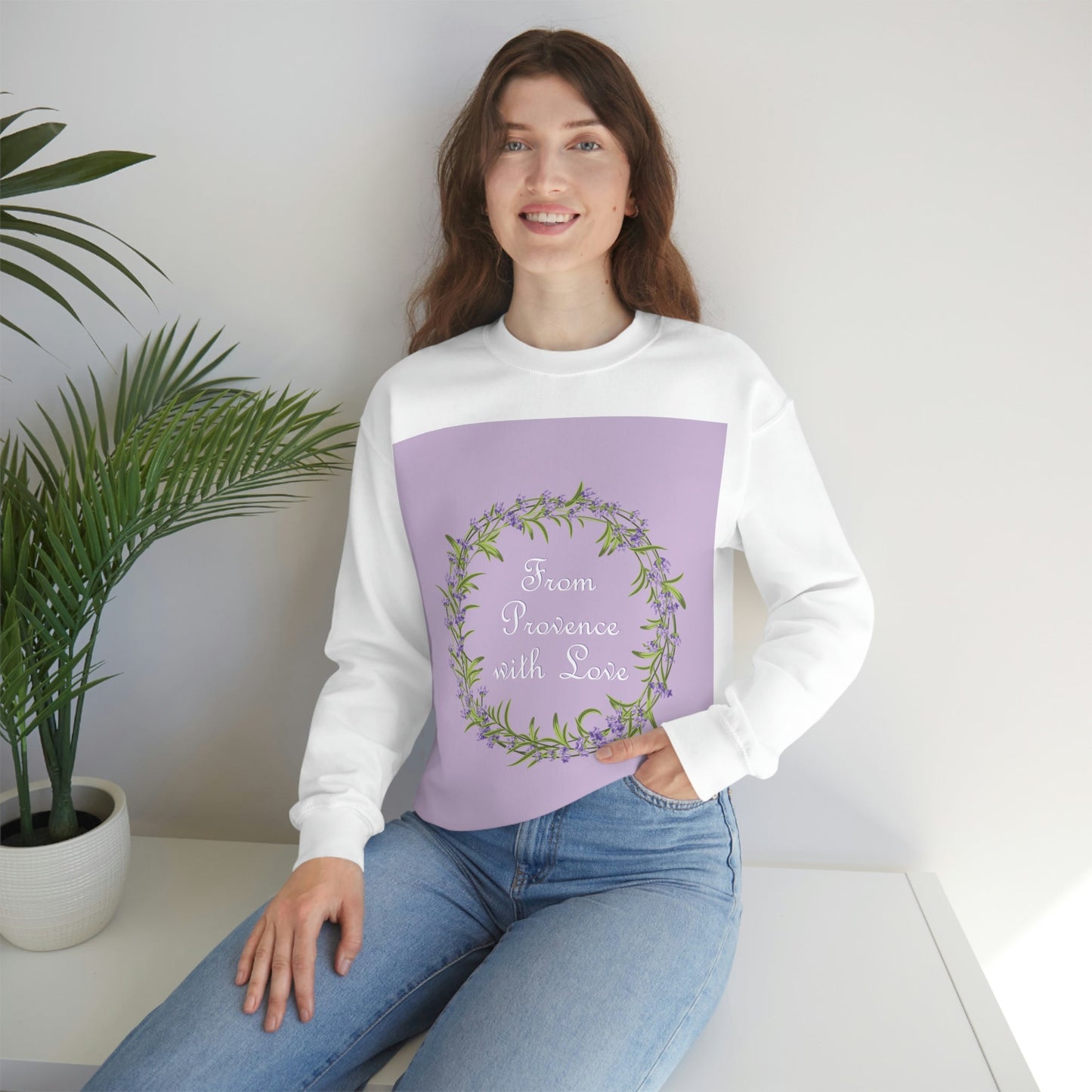 From Provence with love Lavender Frame  Minimal Art Unisex Heavy Blend™ Crewneck Sweatshirt Ichaku [Perfect Gifts Selection]