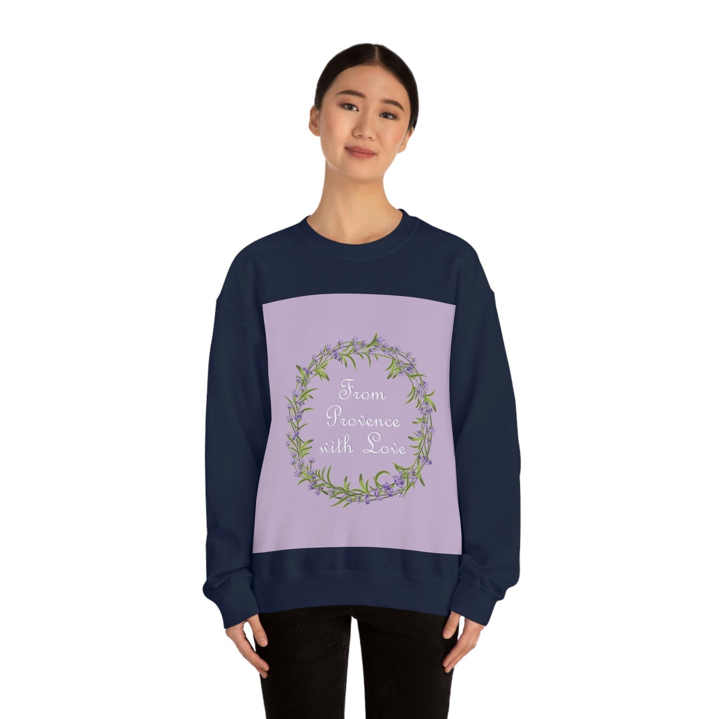 From Provence with love Lavender Frame  Minimal Art Unisex Heavy Blend™ Crewneck Sweatshirt Ichaku [Perfect Gifts Selection]