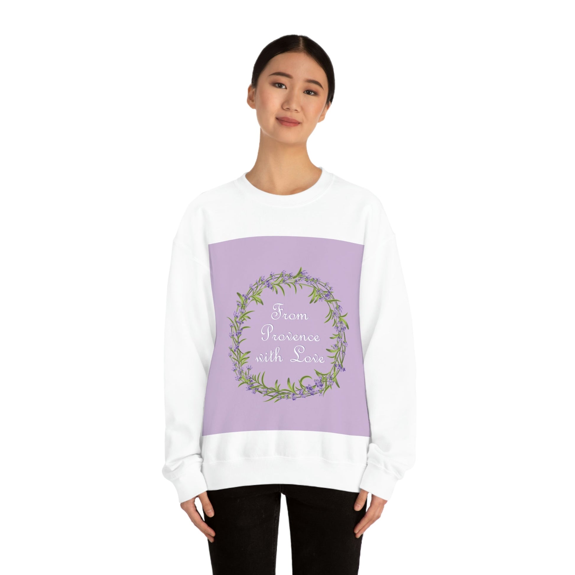 From Provence with love Lavender Frame  Minimal Art Unisex Heavy Blend™ Crewneck Sweatshirt Ichaku [Perfect Gifts Selection]