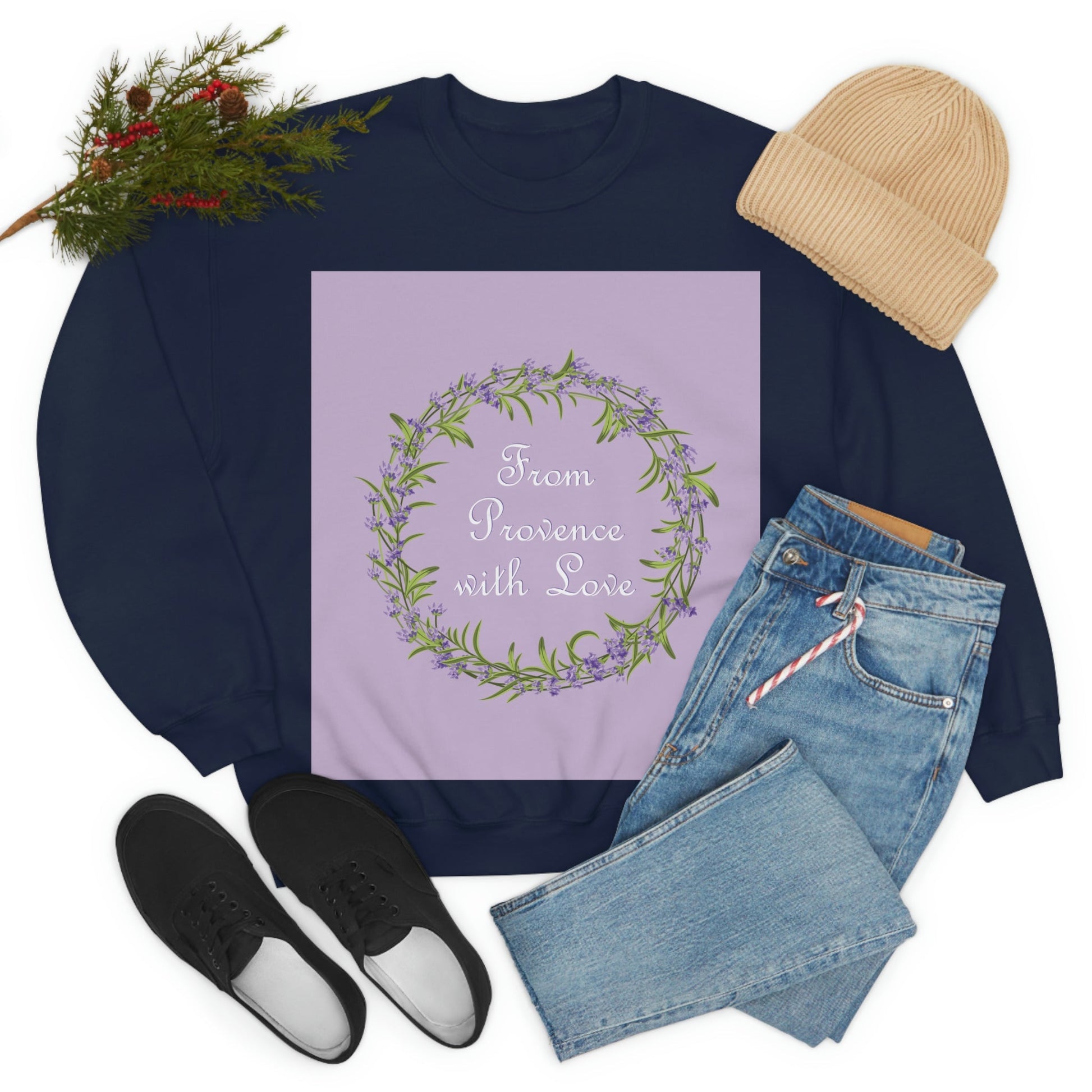 From Provence with love Lavender Frame  Minimal Art Unisex Heavy Blend™ Crewneck Sweatshirt Ichaku [Perfect Gifts Selection]