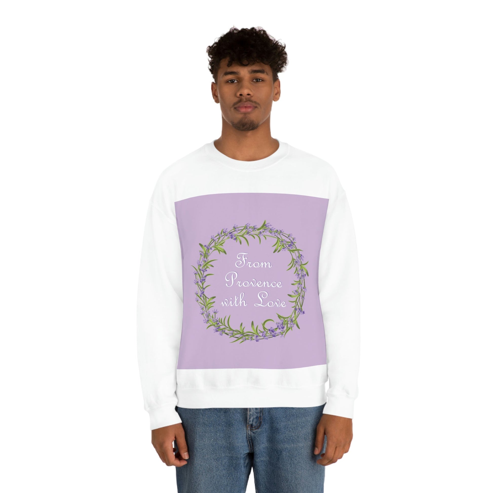 From Provence with love Lavender Frame  Minimal Art Unisex Heavy Blend™ Crewneck Sweatshirt Ichaku [Perfect Gifts Selection]