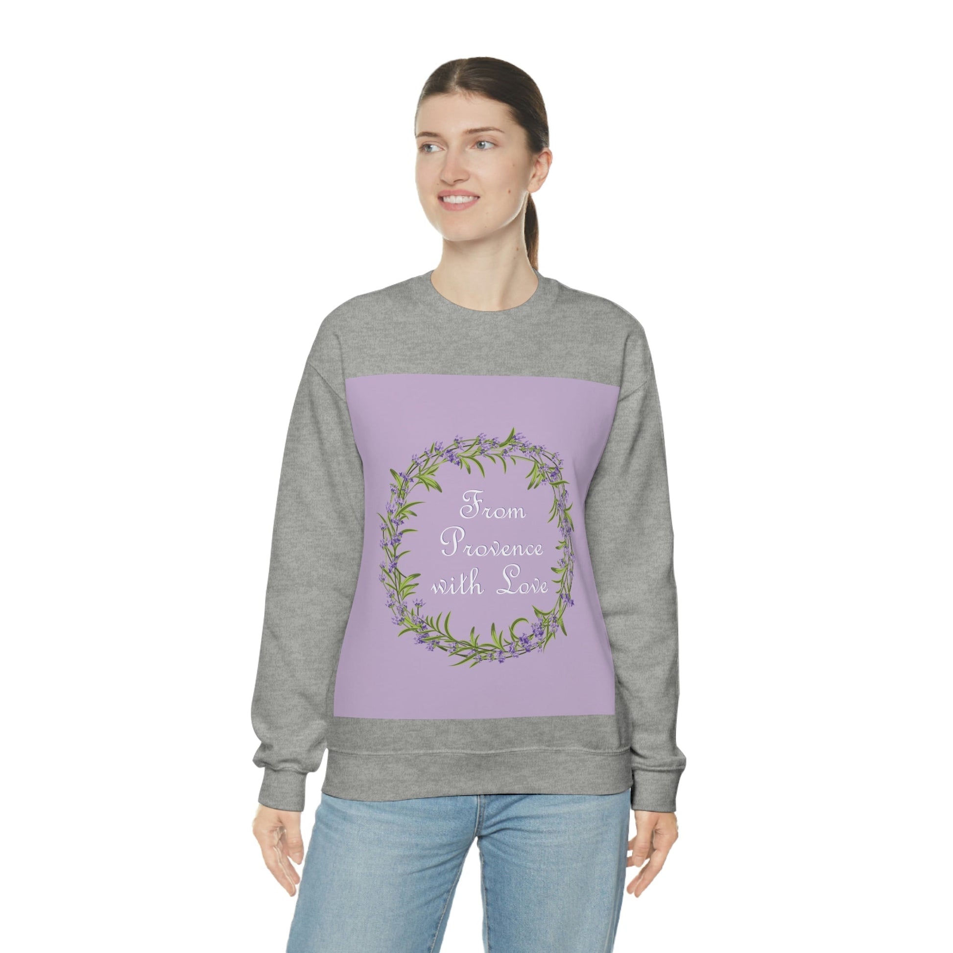 From Provence with love Lavender Frame  Minimal Art Unisex Heavy Blend™ Crewneck Sweatshirt Ichaku [Perfect Gifts Selection]