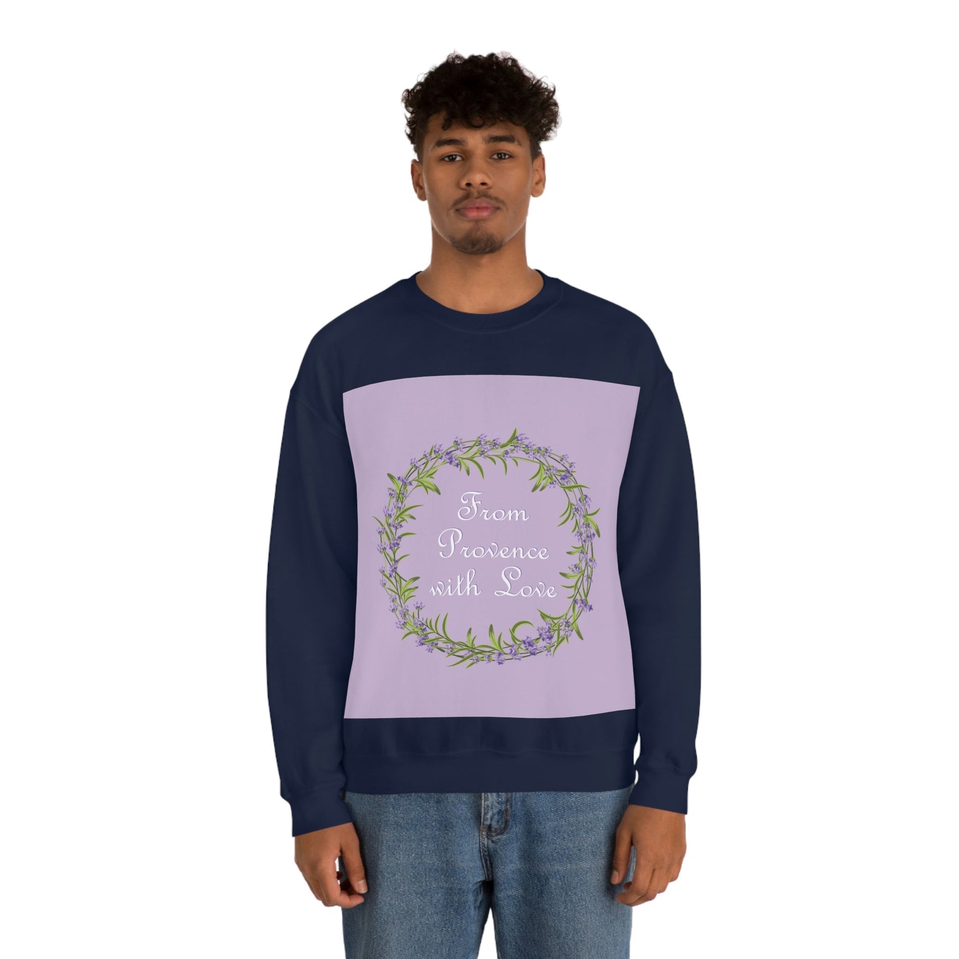 From Provence with love Lavender Frame  Minimal Art Unisex Heavy Blend™ Crewneck Sweatshirt Ichaku [Perfect Gifts Selection]