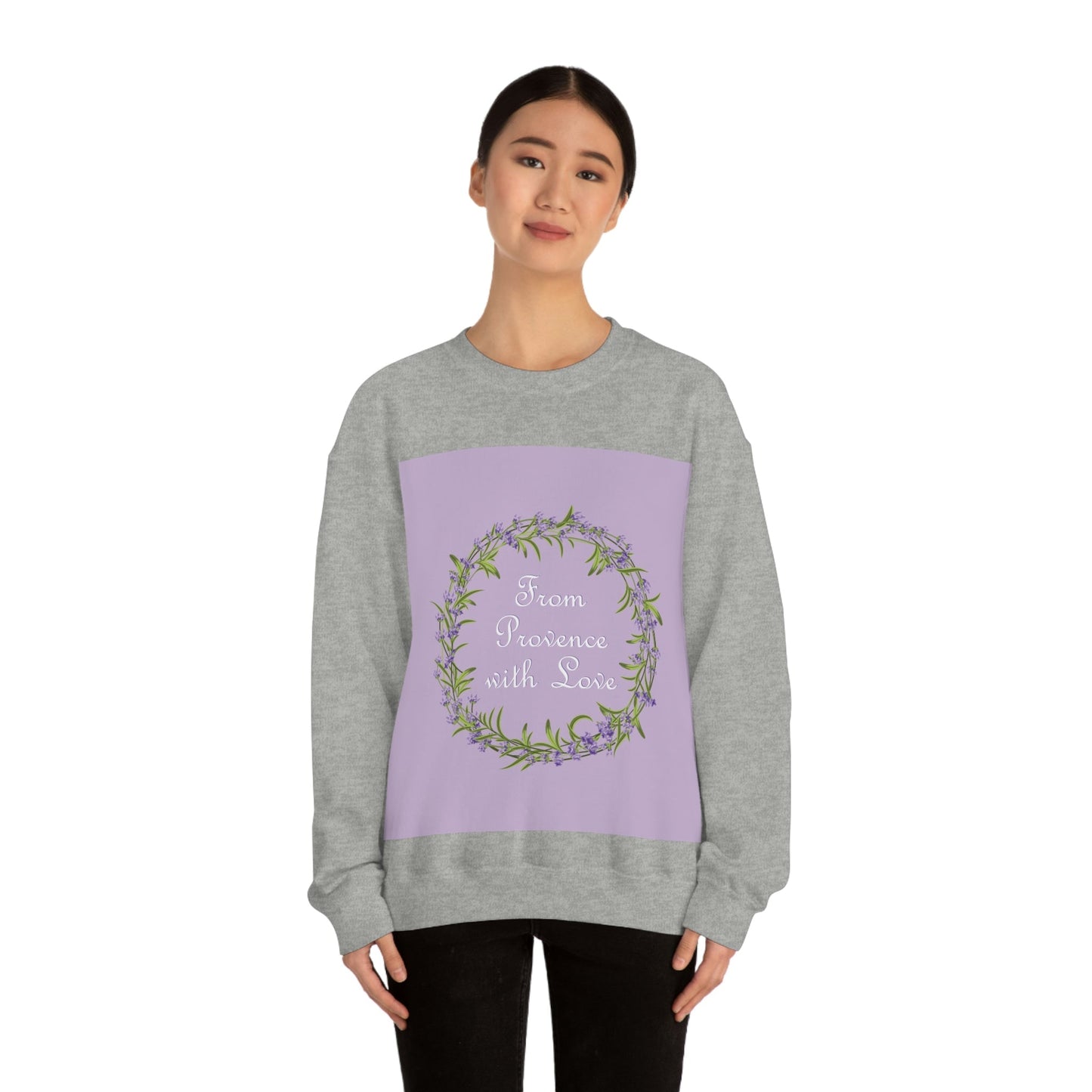 From Provence with love Lavender Frame  Minimal Art Unisex Heavy Blend™ Crewneck Sweatshirt Ichaku [Perfect Gifts Selection]