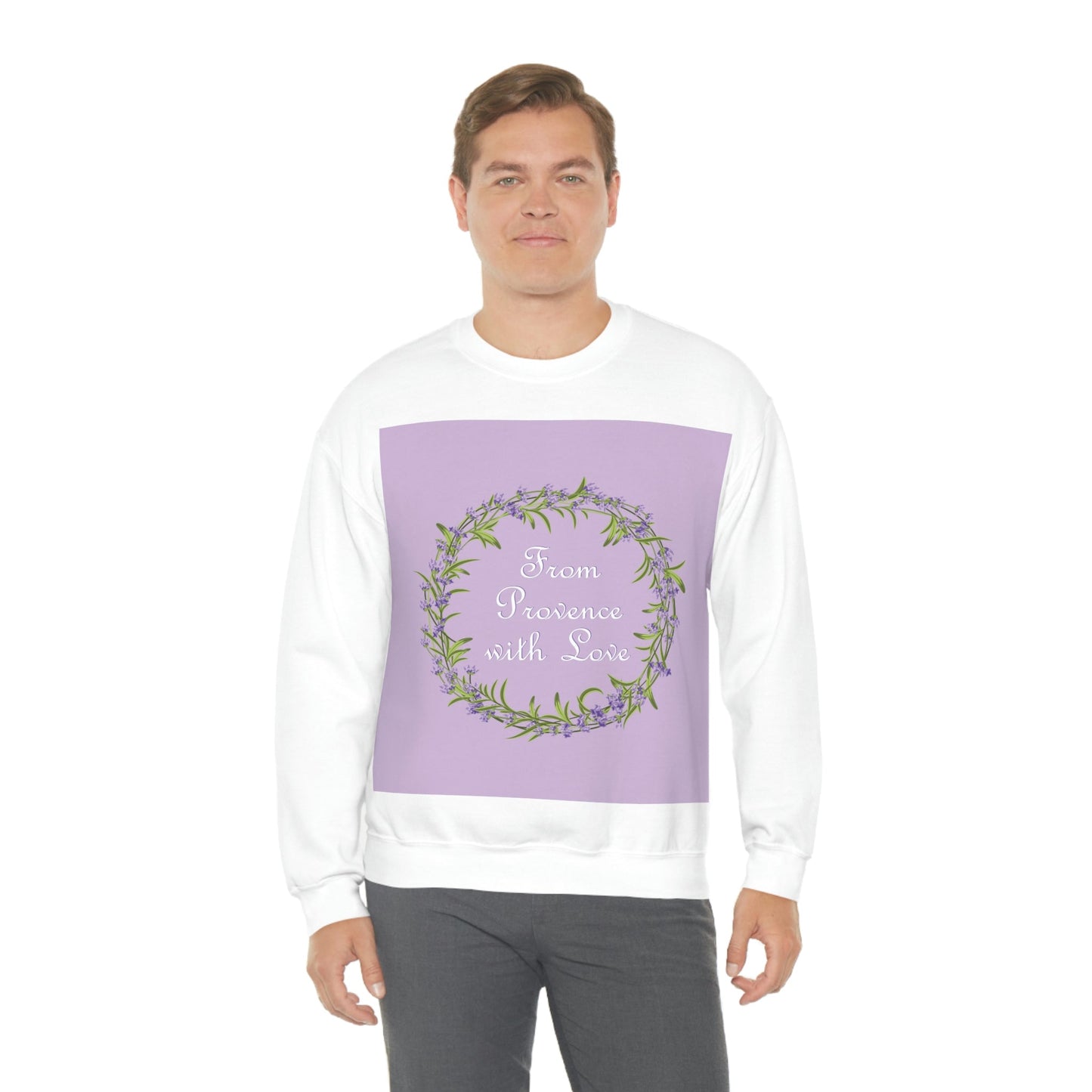 From Provence with love Lavender Frame  Minimal Art Unisex Heavy Blend™ Crewneck Sweatshirt Ichaku [Perfect Gifts Selection]