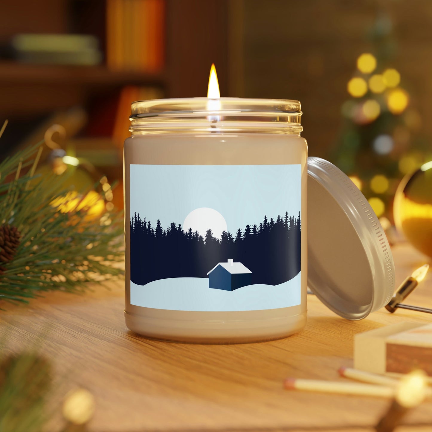 Frosty Morning Forest Minimal Art Scented Candle Up to 60h Soy Wax 9oz Ichaku [Perfect Gifts Selection]
