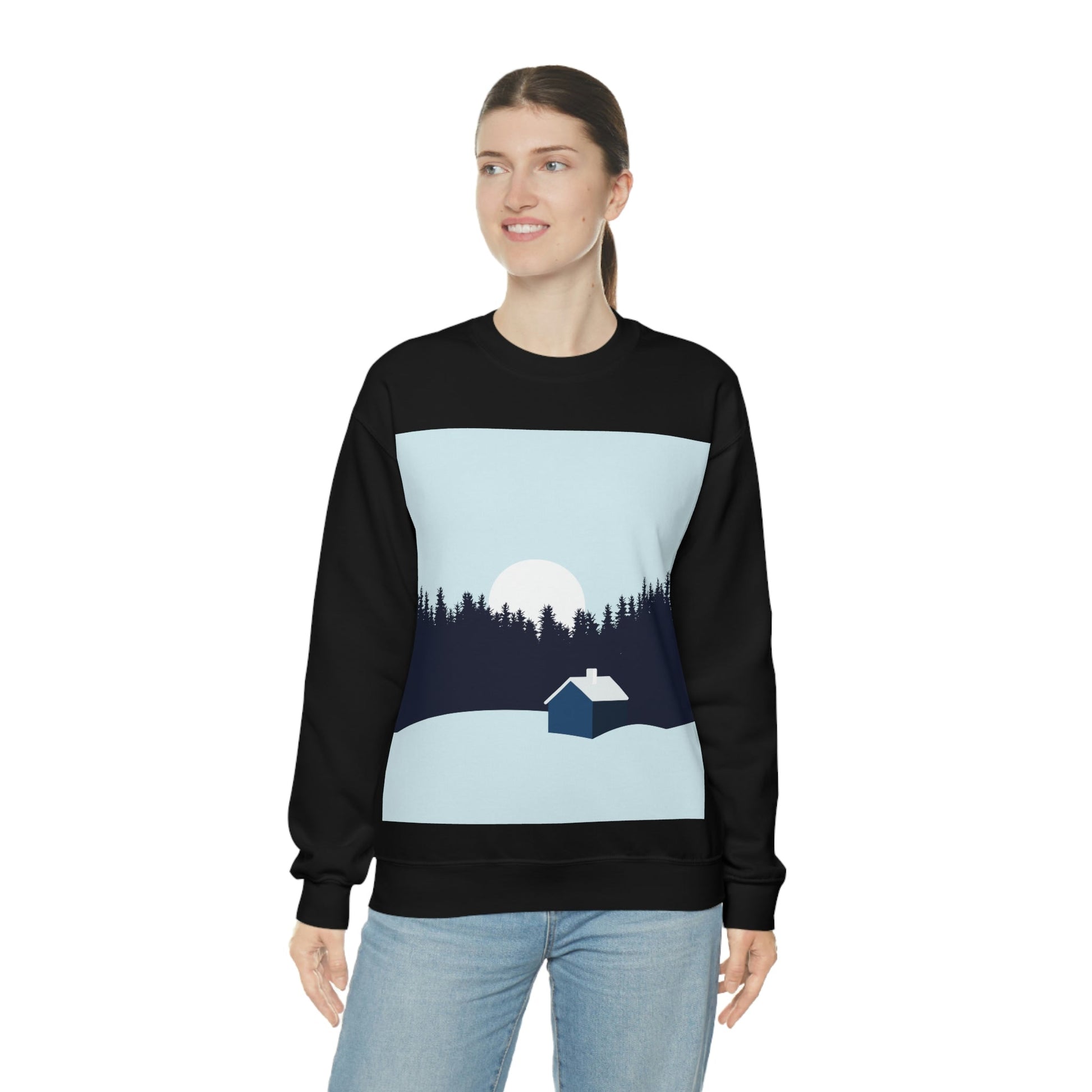 Frosty Morning Forest Minimal Art Unisex Heavy Blend™ Crewneck Sweatshirt Ichaku [Perfect Gifts Selection]