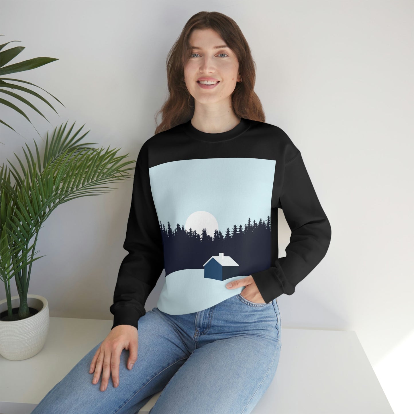 Frosty Morning Forest Minimal Art Unisex Heavy Blend™ Crewneck Sweatshirt Ichaku [Perfect Gifts Selection]