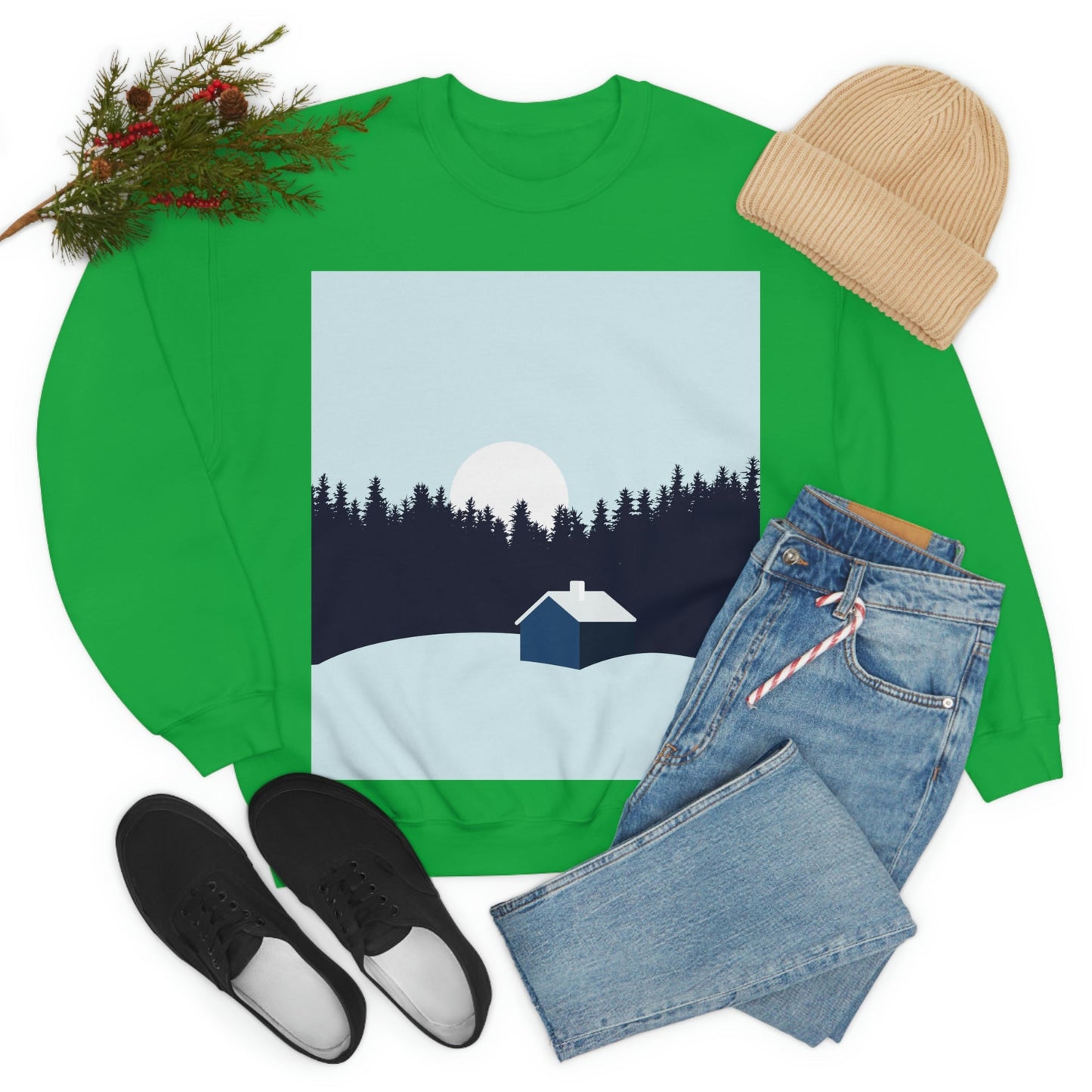 Frosty Morning Forest Minimal Art Unisex Heavy Blend™ Crewneck Sweatshirt Ichaku [Perfect Gifts Selection]