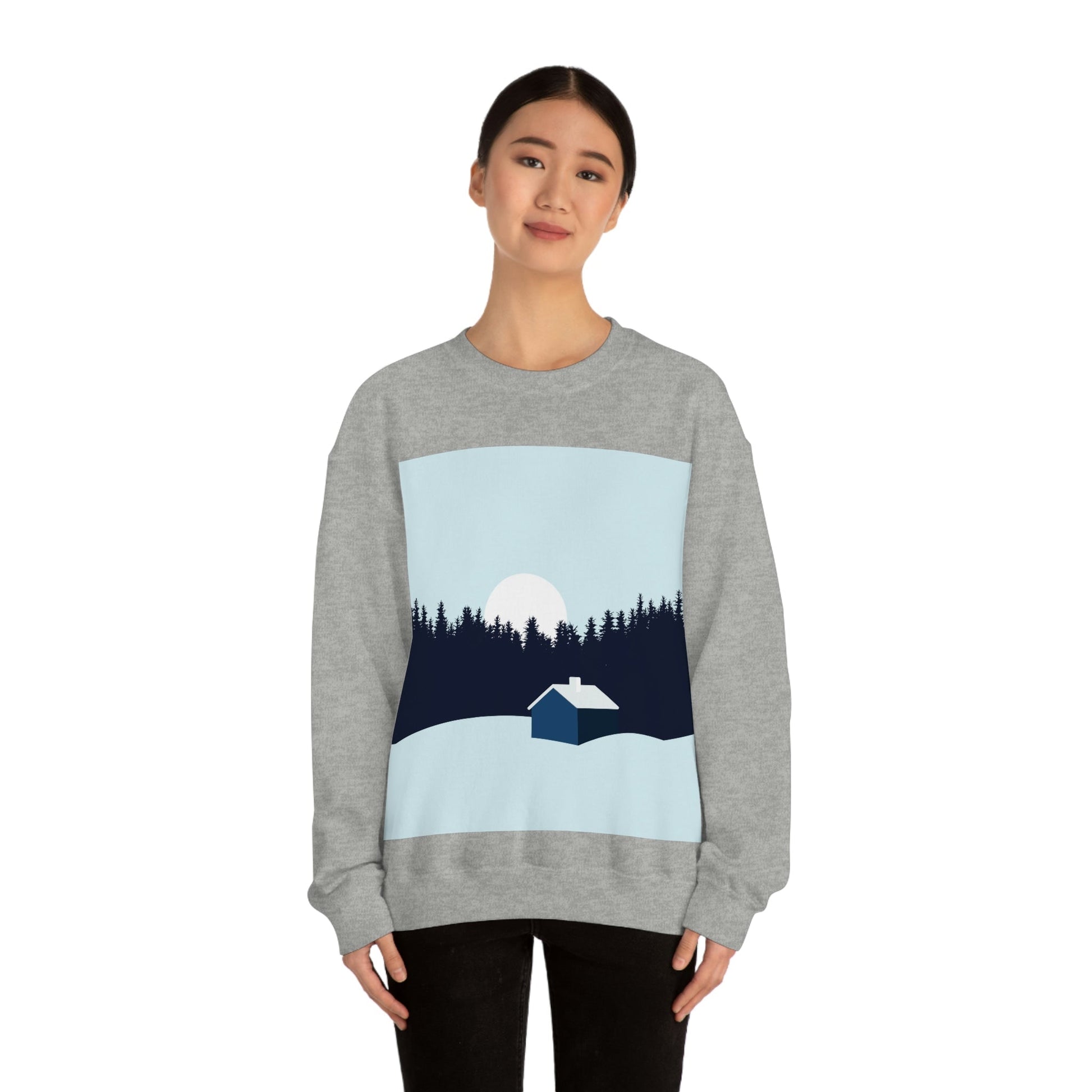 Frosty Morning Forest Minimal Art Unisex Heavy Blend™ Crewneck Sweatshirt Ichaku [Perfect Gifts Selection]