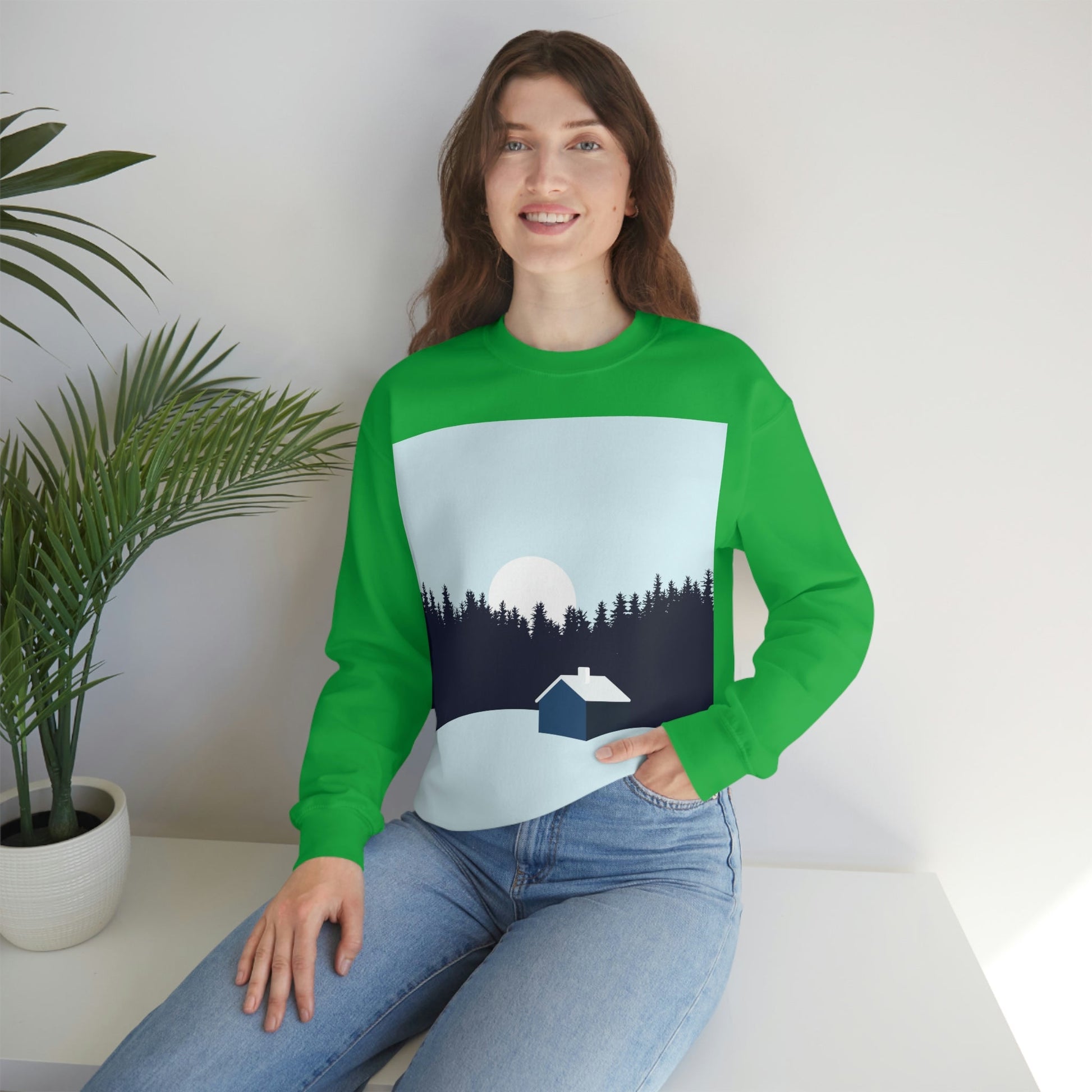 Frosty Morning Forest Minimal Art Unisex Heavy Blend™ Crewneck Sweatshirt Ichaku [Perfect Gifts Selection]