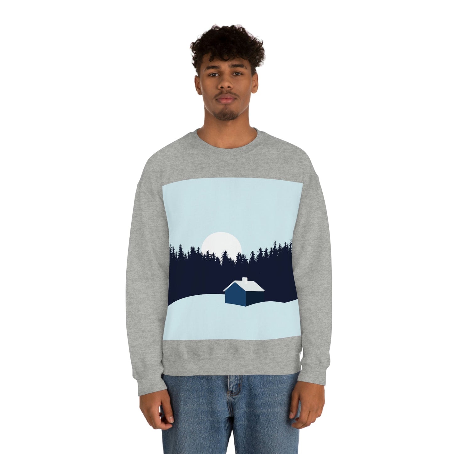 Frosty Morning Forest Minimal Art Unisex Heavy Blend™ Crewneck Sweatshirt Ichaku [Perfect Gifts Selection]