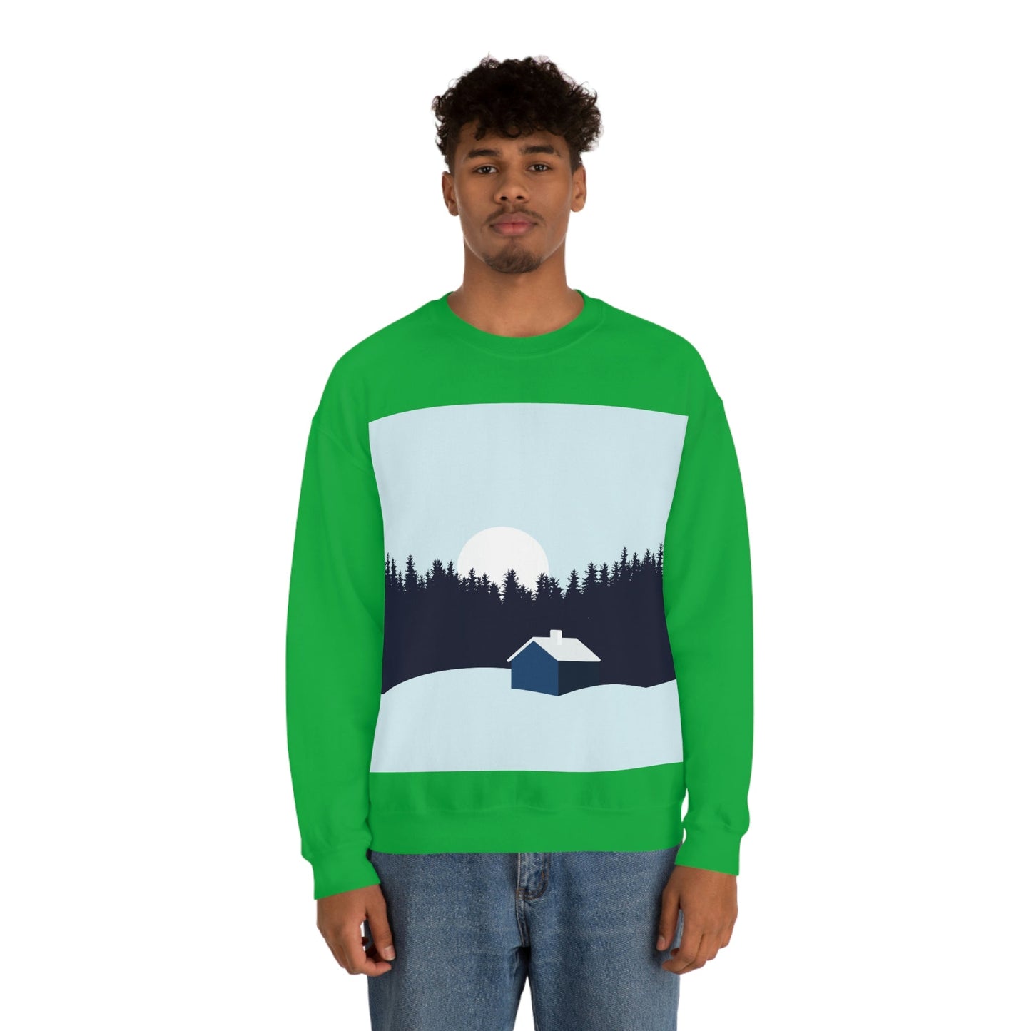 Frosty Morning Forest Minimal Art Unisex Heavy Blend™ Crewneck Sweatshirt Ichaku [Perfect Gifts Selection]