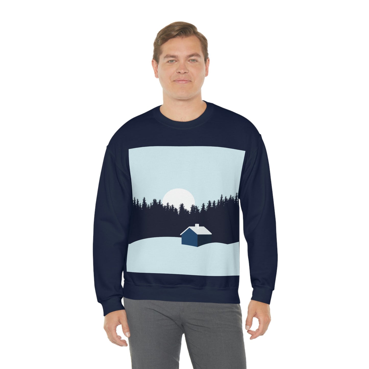 Frosty Morning Forest Minimal Art Unisex Heavy Blend™ Crewneck Sweatshirt Ichaku [Perfect Gifts Selection]