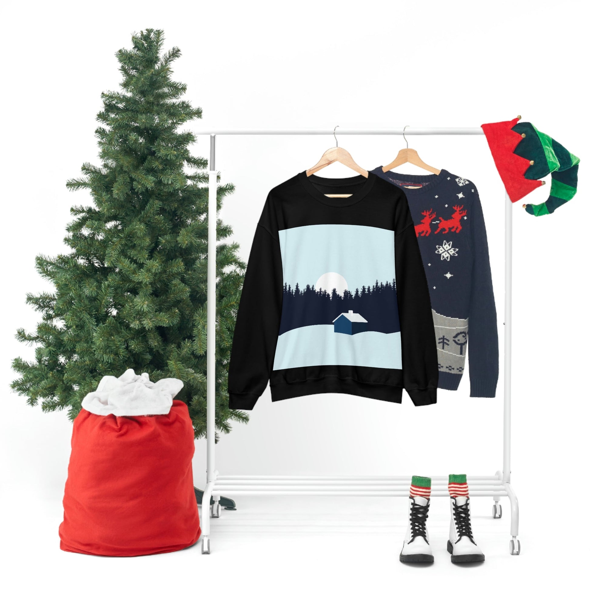 Frosty Morning Forest Minimal Art Unisex Heavy Blend™ Crewneck Sweatshirt Ichaku [Perfect Gifts Selection]