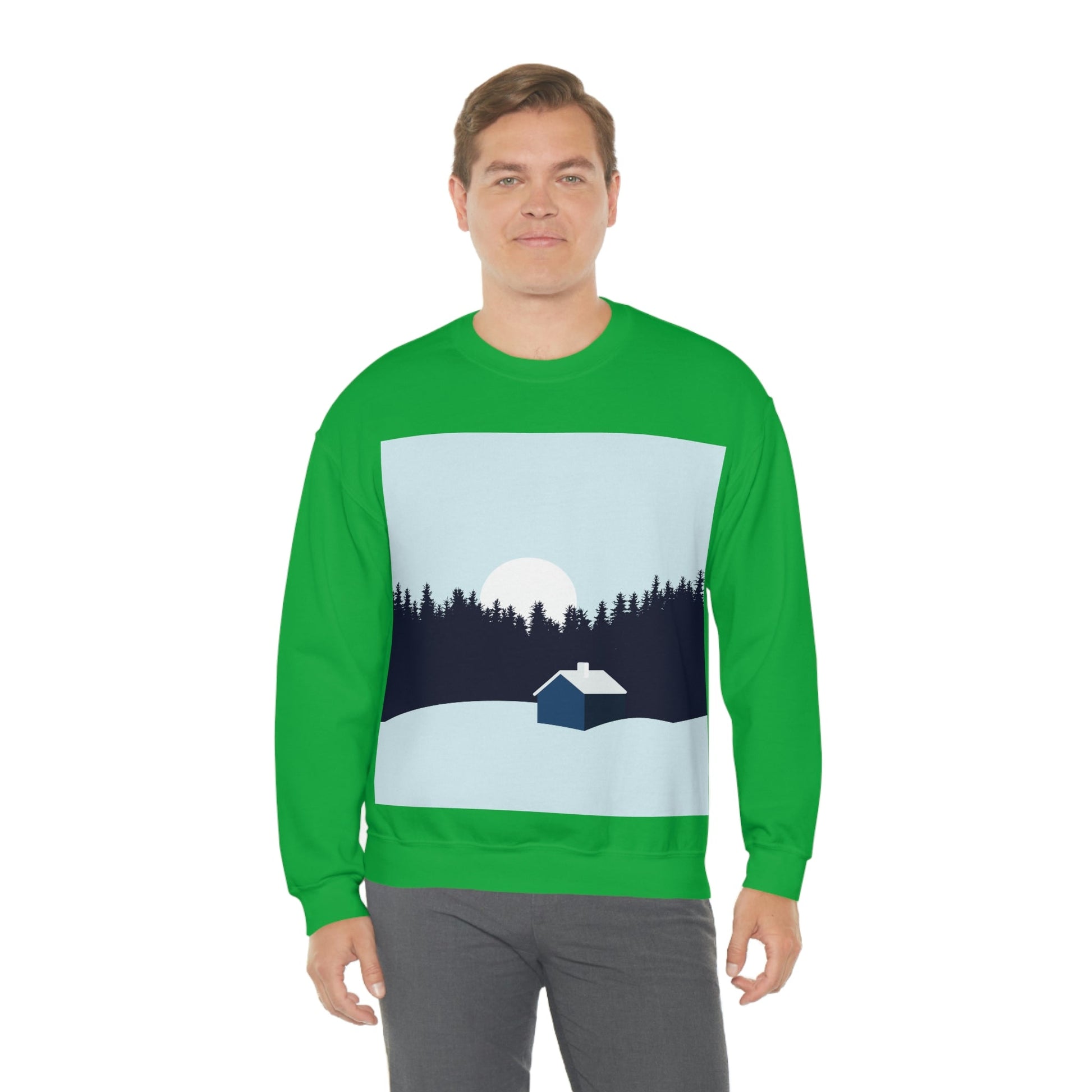 Frosty Morning Forest Minimal Art Unisex Heavy Blend™ Crewneck Sweatshirt Ichaku [Perfect Gifts Selection]