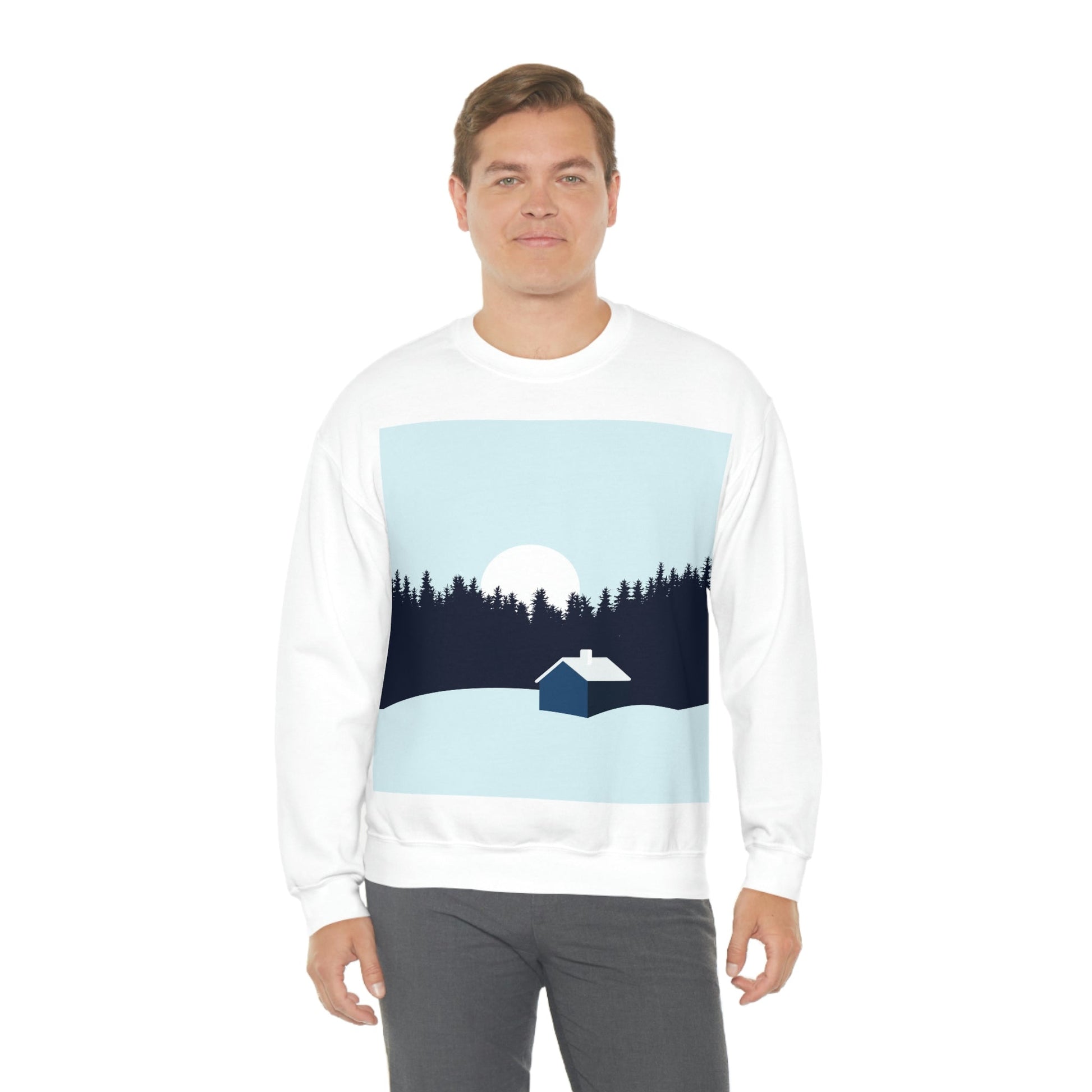 Frosty Morning Forest Minimal Art Unisex Heavy Blend™ Crewneck Sweatshirt Ichaku [Perfect Gifts Selection]