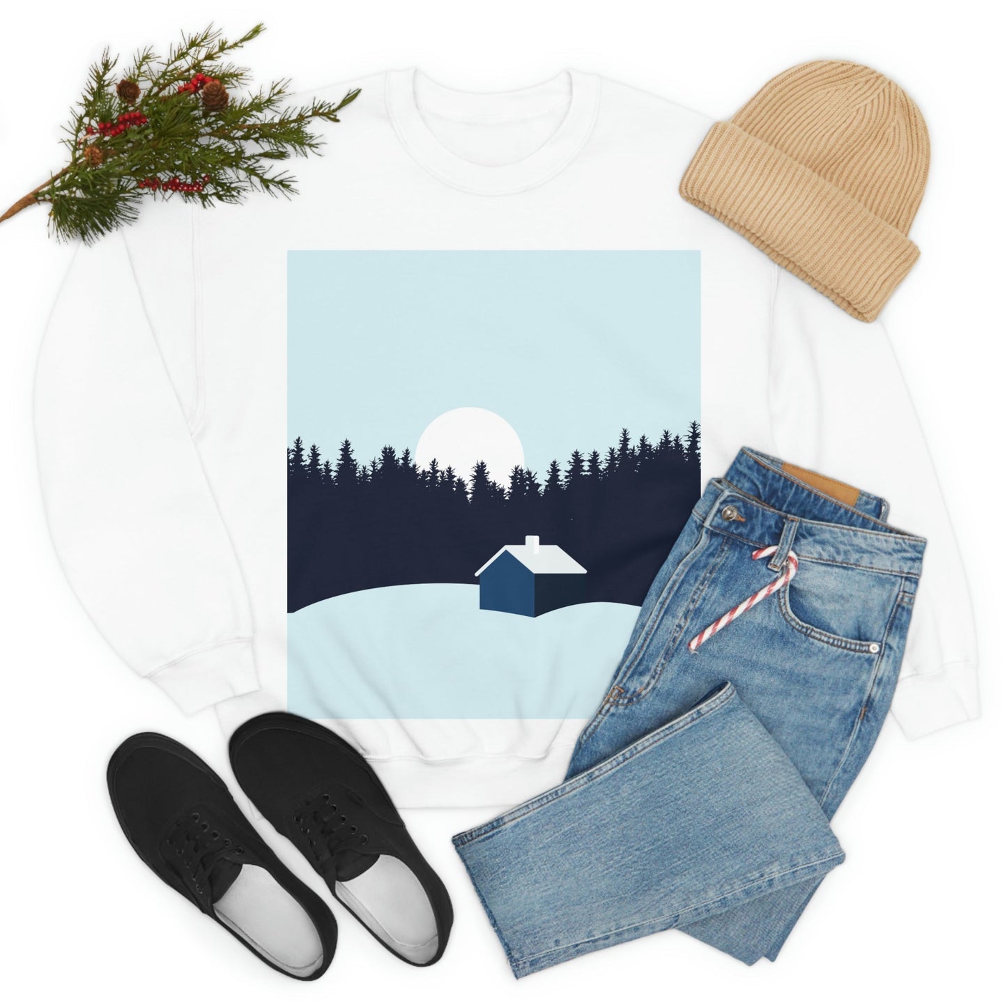 Frosty Morning Forest Minimal Art Unisex Heavy Blend™ Crewneck Sweatshirt Ichaku [Perfect Gifts Selection]