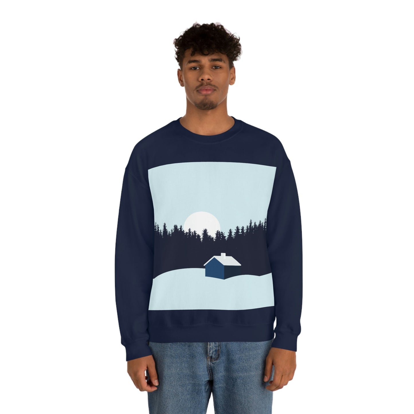 Frosty Morning Forest Minimal Art Unisex Heavy Blend™ Crewneck Sweatshirt Ichaku [Perfect Gifts Selection]