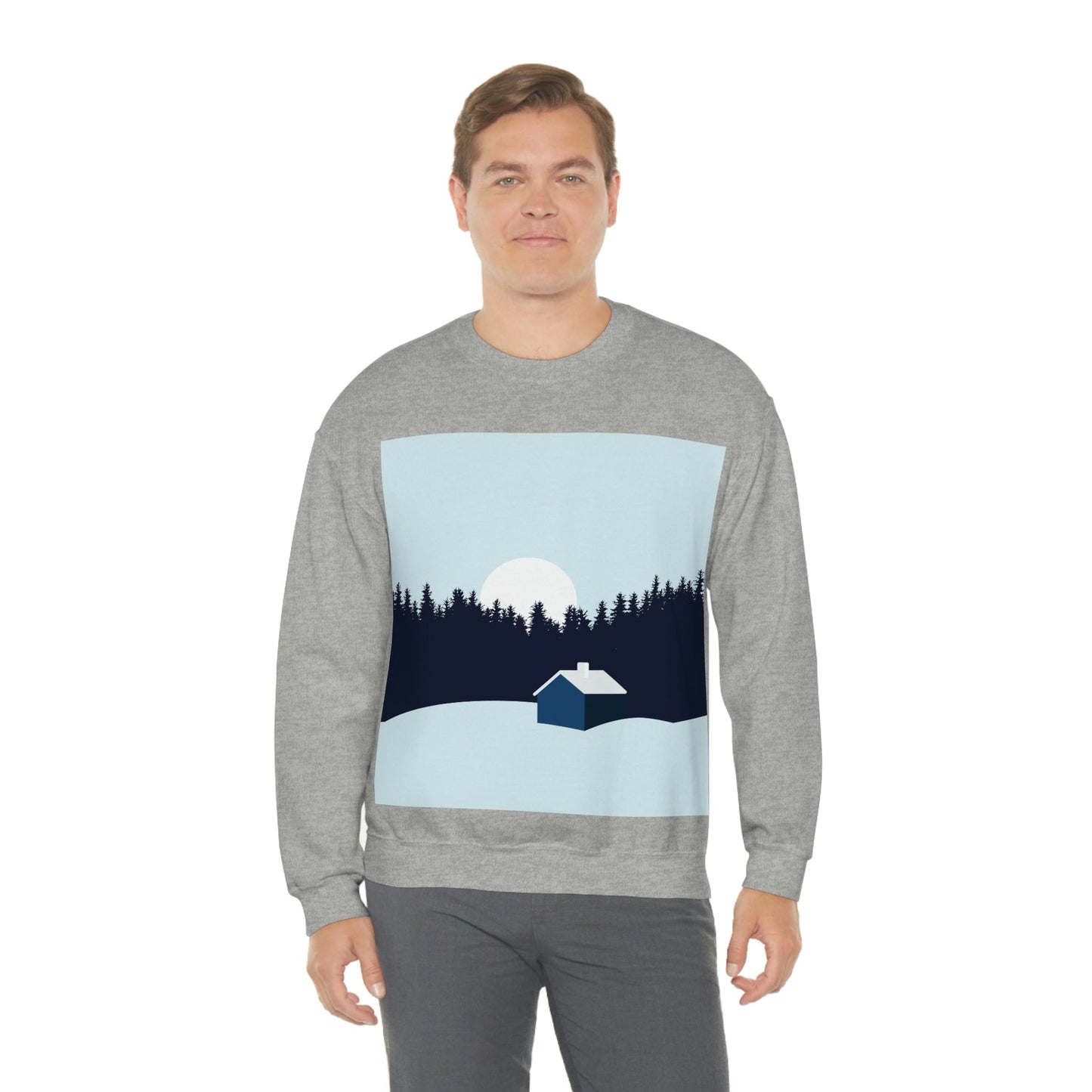 Frosty Morning Forest Minimal Art Unisex Heavy Blend™ Crewneck Sweatshirt Ichaku [Perfect Gifts Selection]