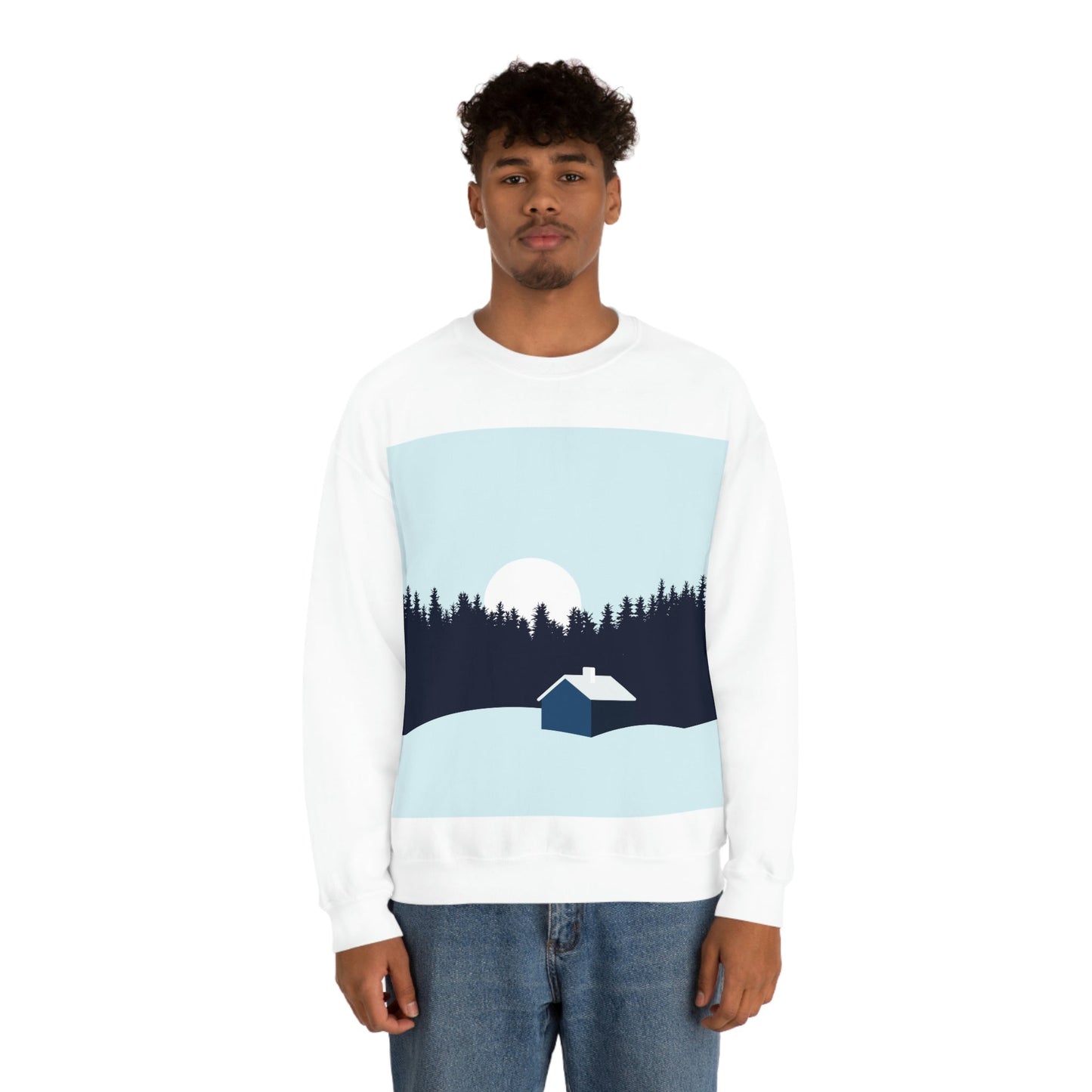 Frosty Morning Forest Minimal Art Unisex Heavy Blend™ Crewneck Sweatshirt Ichaku [Perfect Gifts Selection]