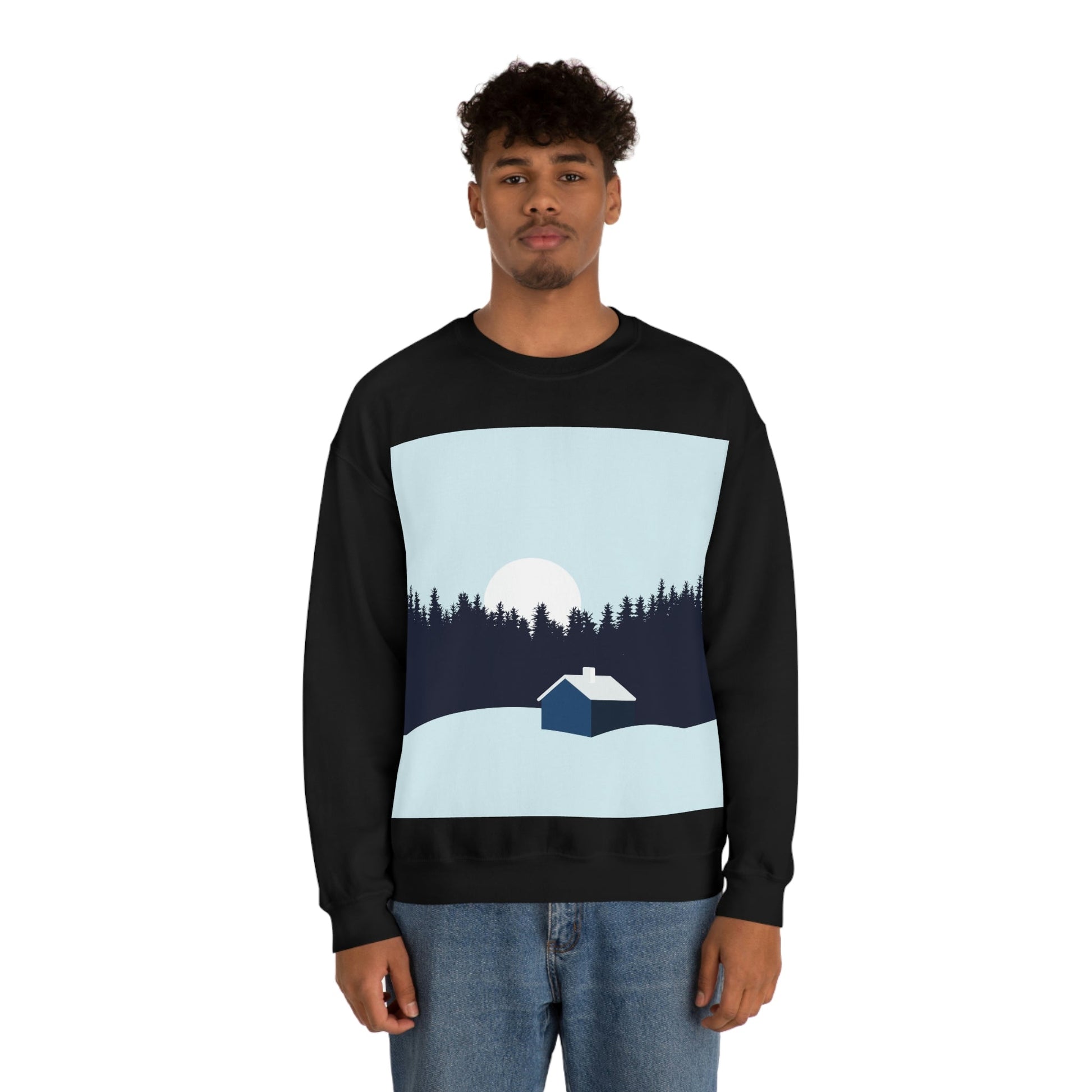 Frosty Morning Forest Minimal Art Unisex Heavy Blend™ Crewneck Sweatshirt Ichaku [Perfect Gifts Selection]