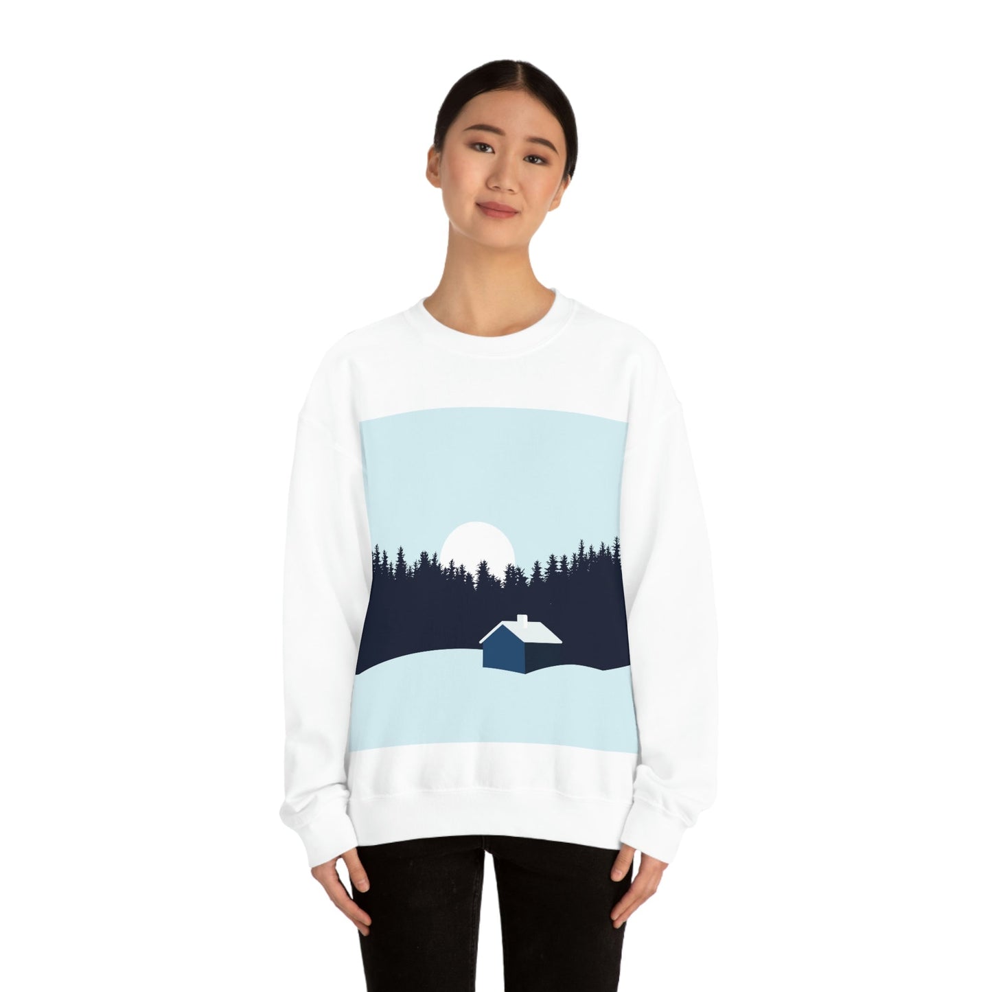 Frosty Morning Forest Minimal Art Unisex Heavy Blend™ Crewneck Sweatshirt Ichaku [Perfect Gifts Selection]