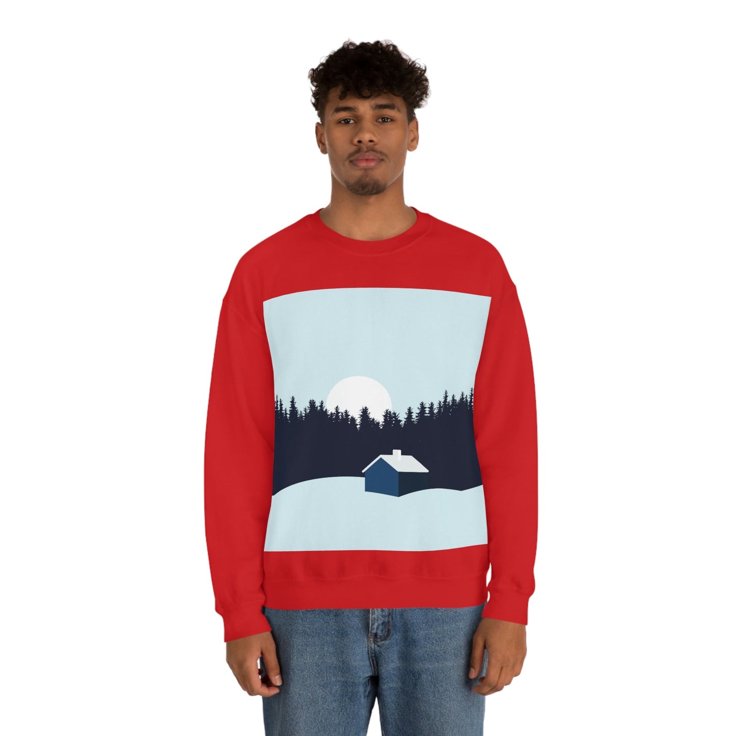 Frosty Morning Forest Minimal Art Unisex Heavy Blend™ Crewneck Sweatshirt Ichaku [Perfect Gifts Selection]