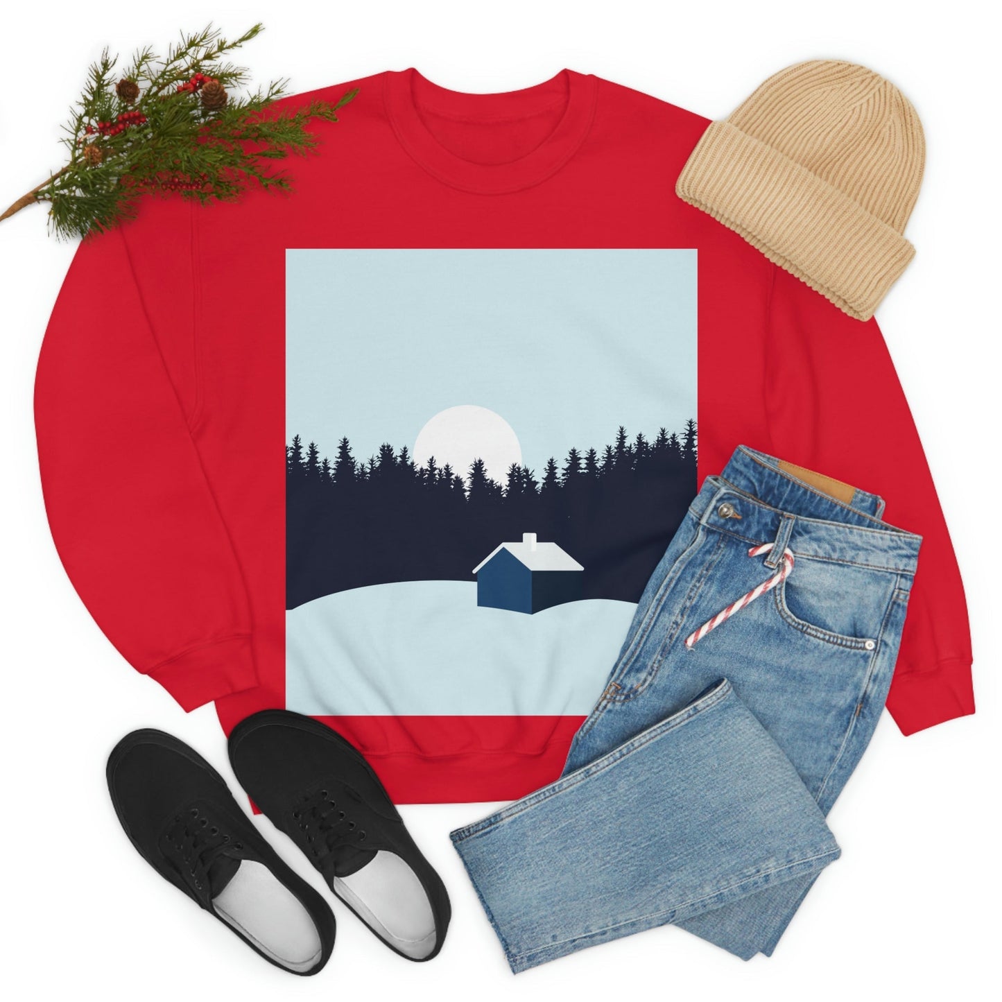 Frosty Morning Forest Minimal Art Unisex Heavy Blend™ Crewneck Sweatshirt Ichaku [Perfect Gifts Selection]