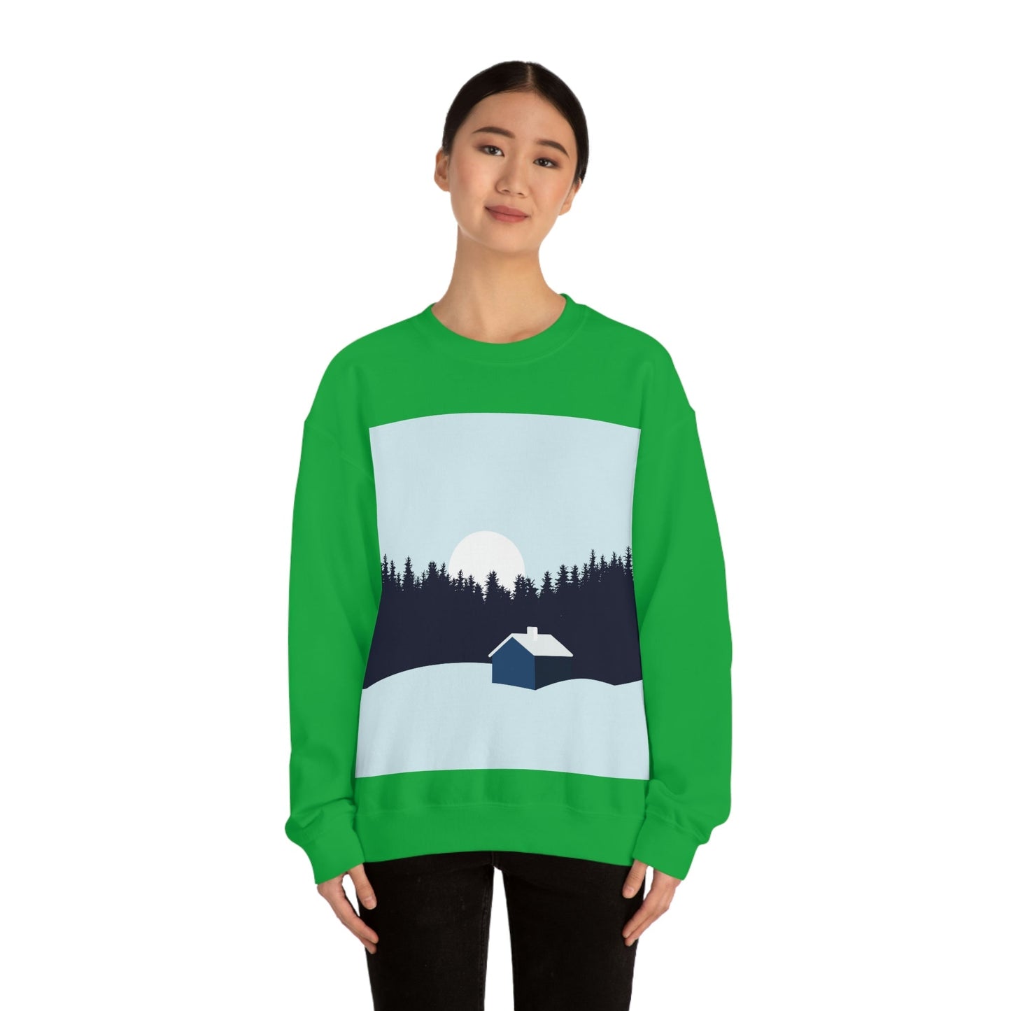 Frosty Morning Forest Minimal Art Unisex Heavy Blend™ Crewneck Sweatshirt Ichaku [Perfect Gifts Selection]