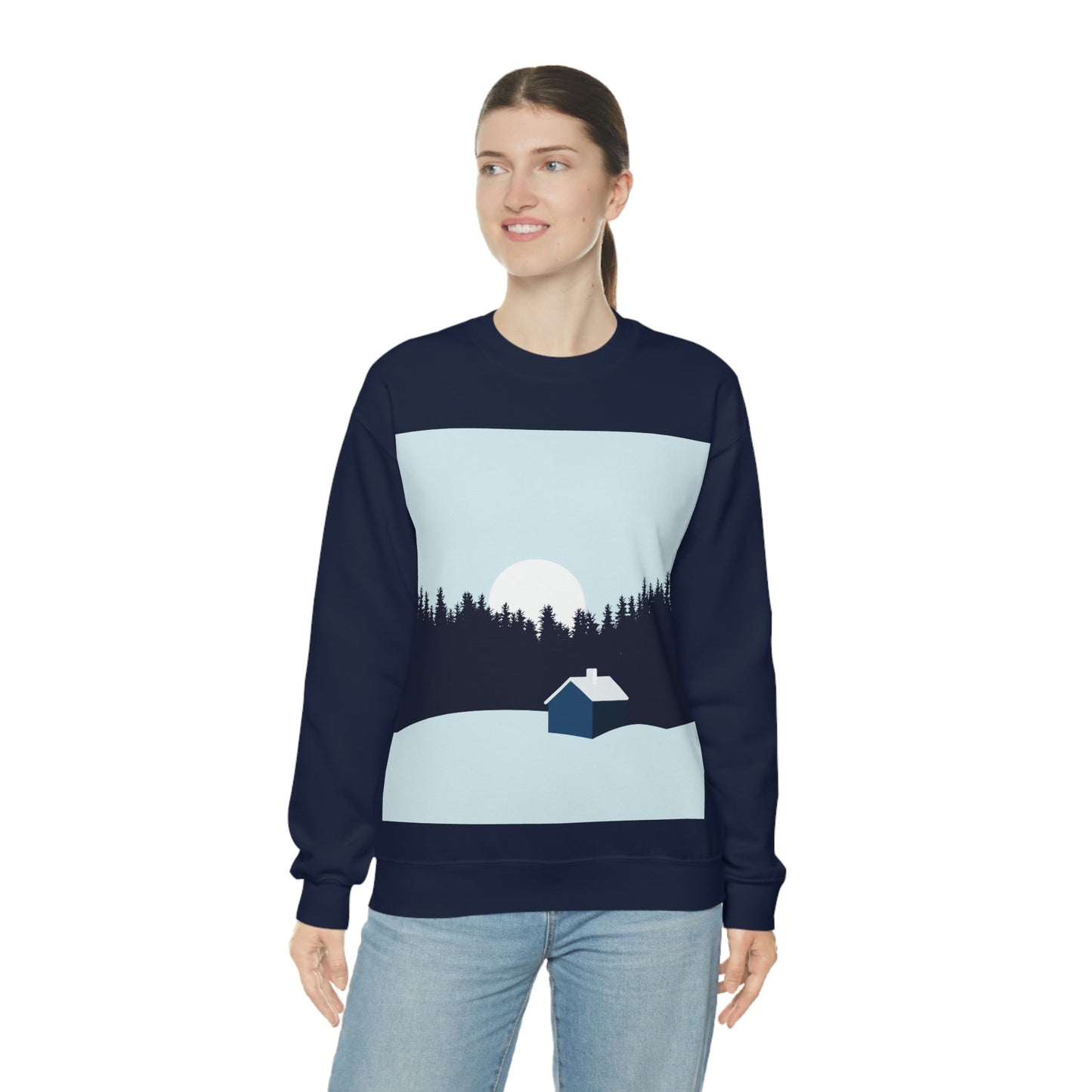 Frosty Morning Forest Minimal Art Unisex Heavy Blend™ Crewneck Sweatshirt Ichaku [Perfect Gifts Selection]