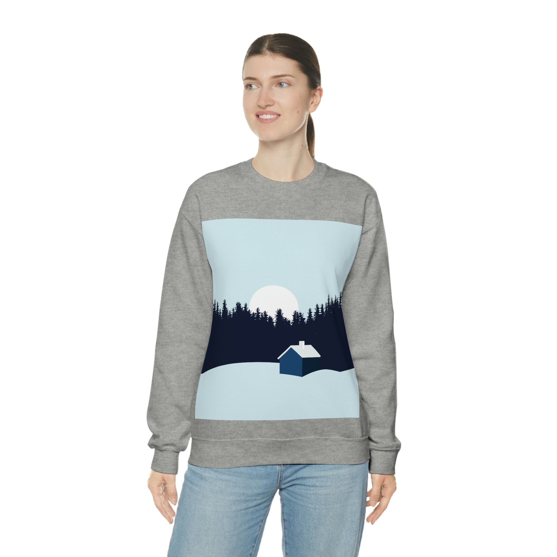 Frosty Morning Forest Minimal Art Unisex Heavy Blend™ Crewneck Sweatshirt Ichaku [Perfect Gifts Selection]