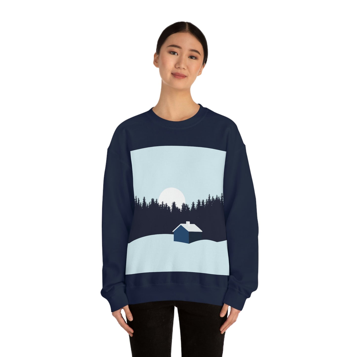 Frosty Morning Forest Minimal Art Unisex Heavy Blend™ Crewneck Sweatshirt Ichaku [Perfect Gifts Selection]