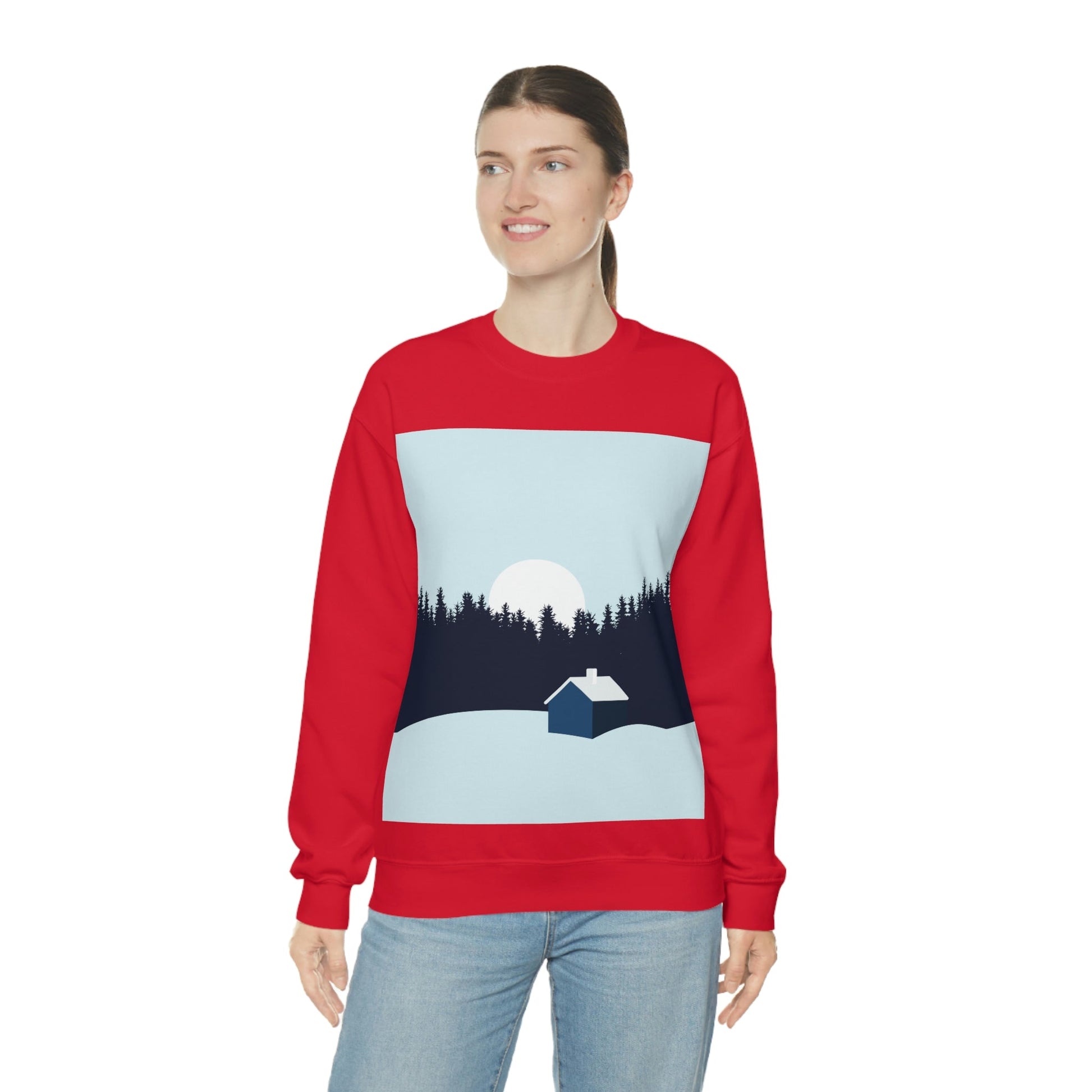 Frosty Morning Forest Minimal Art Unisex Heavy Blend™ Crewneck Sweatshirt Ichaku [Perfect Gifts Selection]