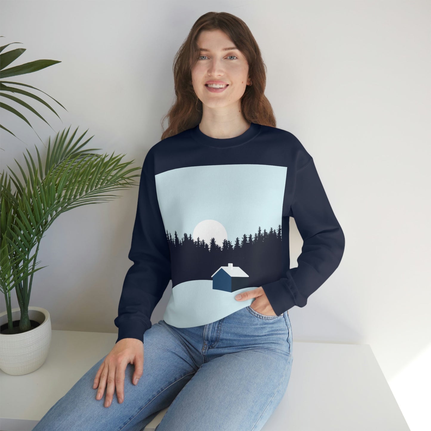 Frosty Morning Forest Minimal Art Unisex Heavy Blend™ Crewneck Sweatshirt Ichaku [Perfect Gifts Selection]