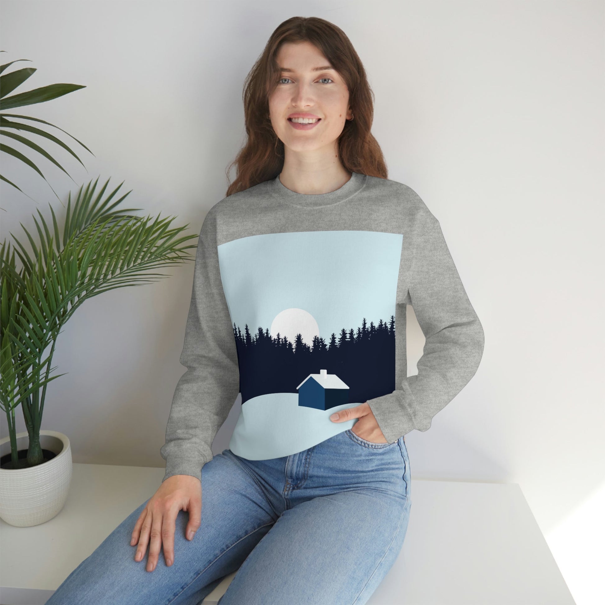 Frosty Morning Forest Minimal Art Unisex Heavy Blend™ Crewneck Sweatshirt Ichaku [Perfect Gifts Selection]